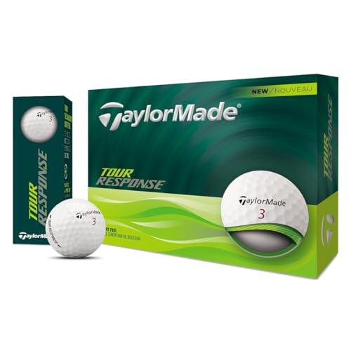 TaylorMade Tour Response Golf Balls, Enhanced 360° ClearPath Alignment, Speed Wrapped Core for Distance and Feel, Pack of 12
