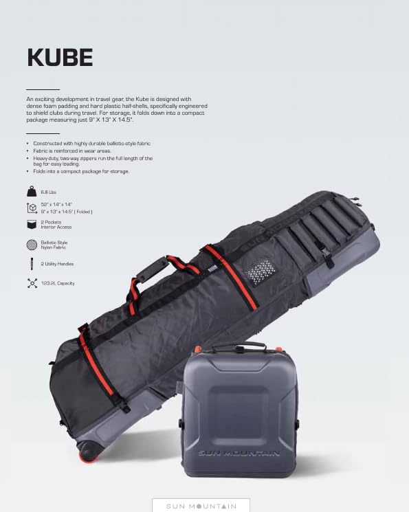 Sun Mountain Kube Golf Travel Bag - 2-Wheel Rolling System, Kube Folding Hard Shell for Easy Storage, Compact Protection & Travel Convenience