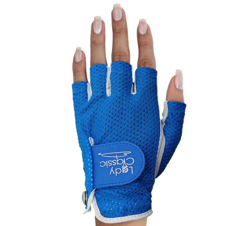 Mesh Half Golf Glove for Women – Premium Cabretta Leather Palm, Breathable Mesh Back, Half-Finger Design Ladies Golf Glove for Enhanced Grip & Comfort