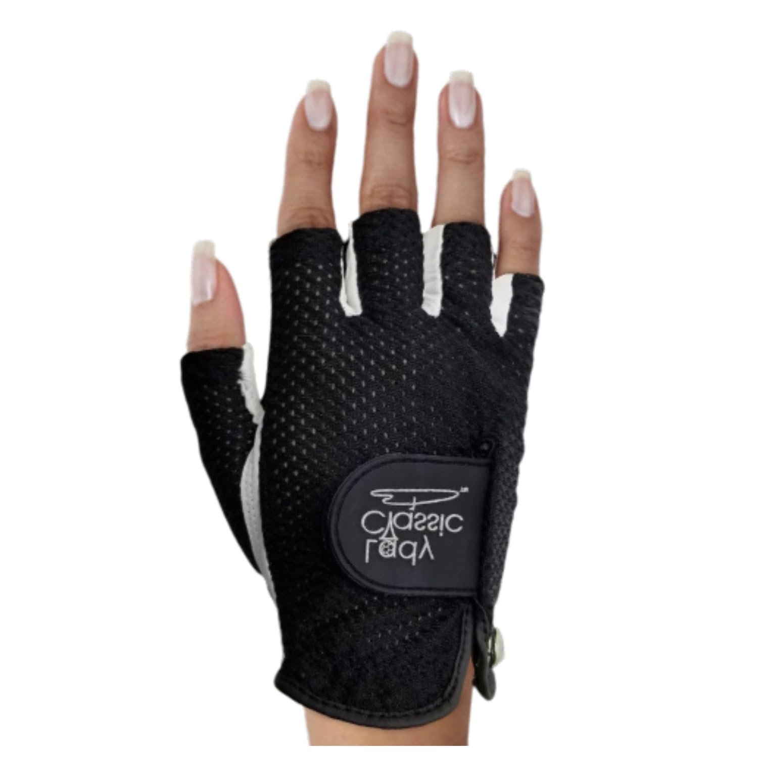 Mesh Half Golf Glove for Women – Premium Cabretta Leather Palm, Breathable Mesh Back, Half-Finger Design Ladies Golf Glove for Enhanced Grip & Comfort