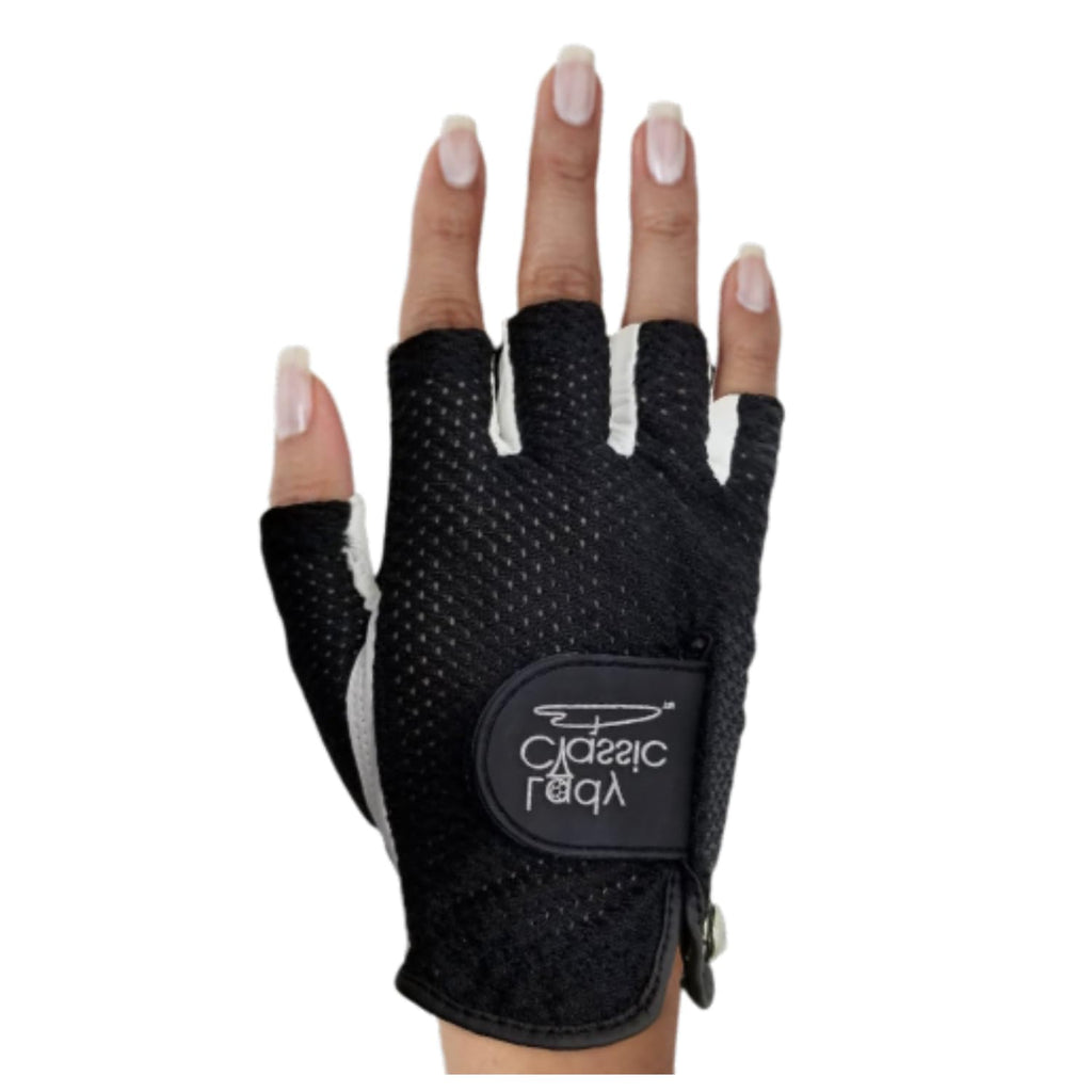 Mesh Half Golf Glove for Women – Premium Cabretta Leather Palm, Breathable Mesh Back, Half-Finger Design Ladies Golf Glove for Enhanced Grip & Comfort