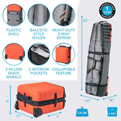 Sun Mountain Kube Golf Travel Bag - 2-Wheel Rolling System, Kube Folding Hard Shell for Easy Storage, Compact Protection & Travel Convenience