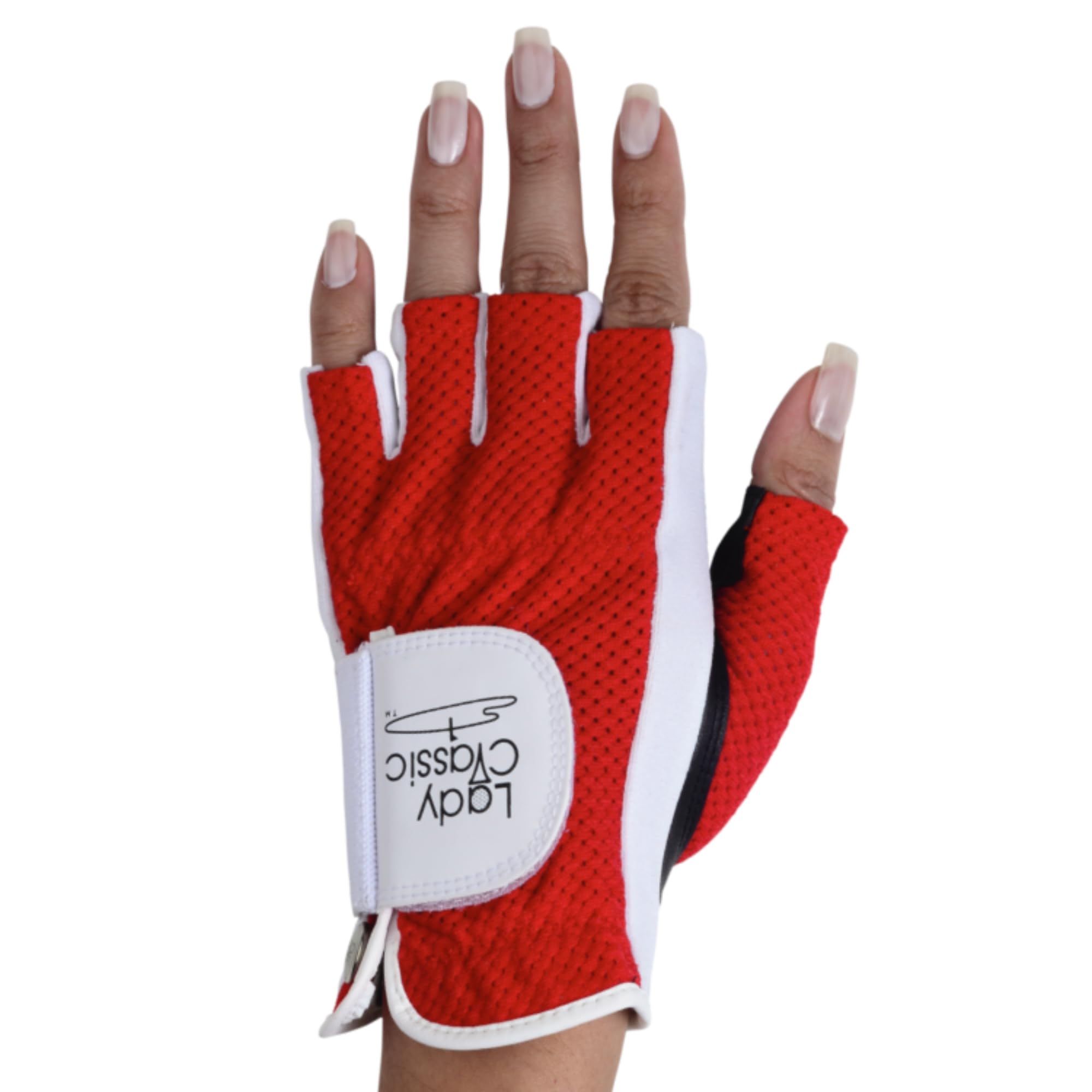 Mesh Half Golf Glove for Women – Premium Cabretta Leather Palm, Breathable Mesh Back, Half-Finger Design Ladies Golf Glove for Enhanced Grip & Comfort