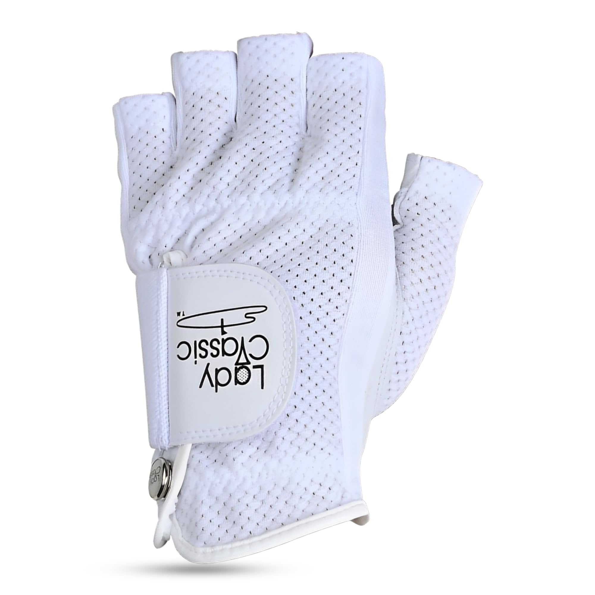 Mesh Half Golf Glove for Women – Premium Cabretta Leather Palm, Breathable Mesh Back, Half-Finger Design Ladies Golf Glove for Enhanced Grip & Comfort