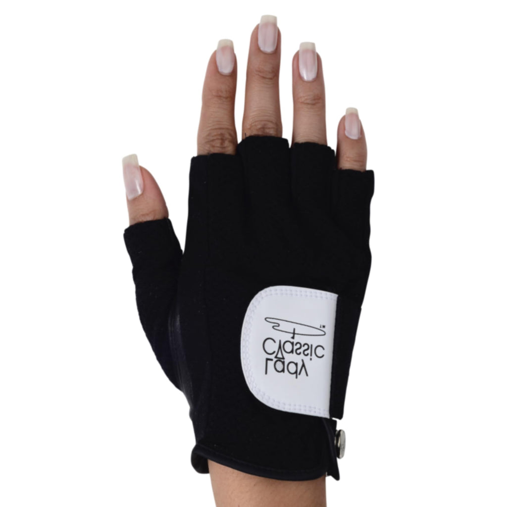 Mesh Half Golf Glove for Women – Premium Cabretta Leather Palm, Breathable Mesh Back, Half-Finger Design Ladies Golf Glove for Enhanced Grip & Comfort