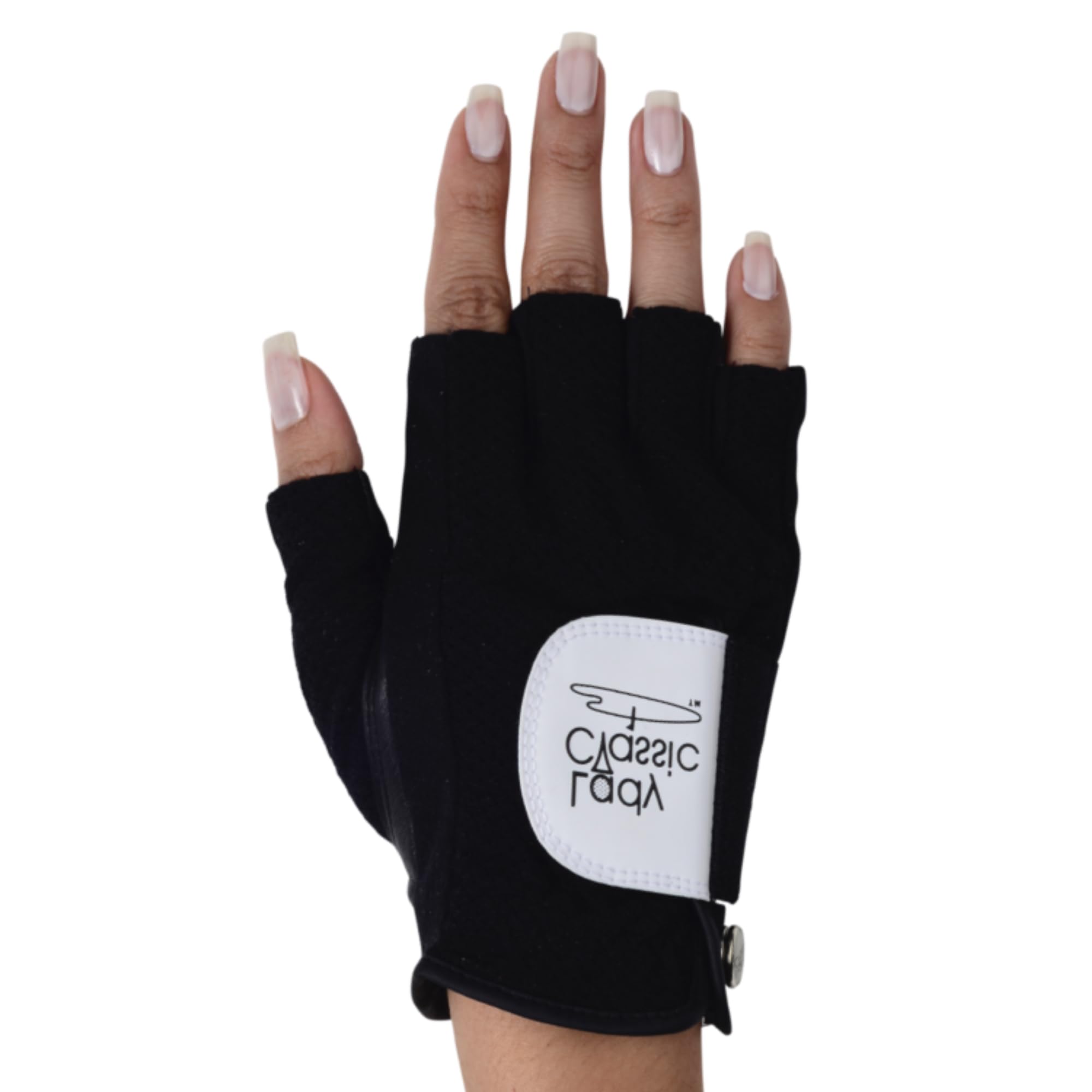 Mesh Half Golf Glove for Women – Premium Cabretta Leather Palm, Breathable Mesh Back, Half-Finger Design Ladies Golf Glove for Enhanced Grip & Comfort