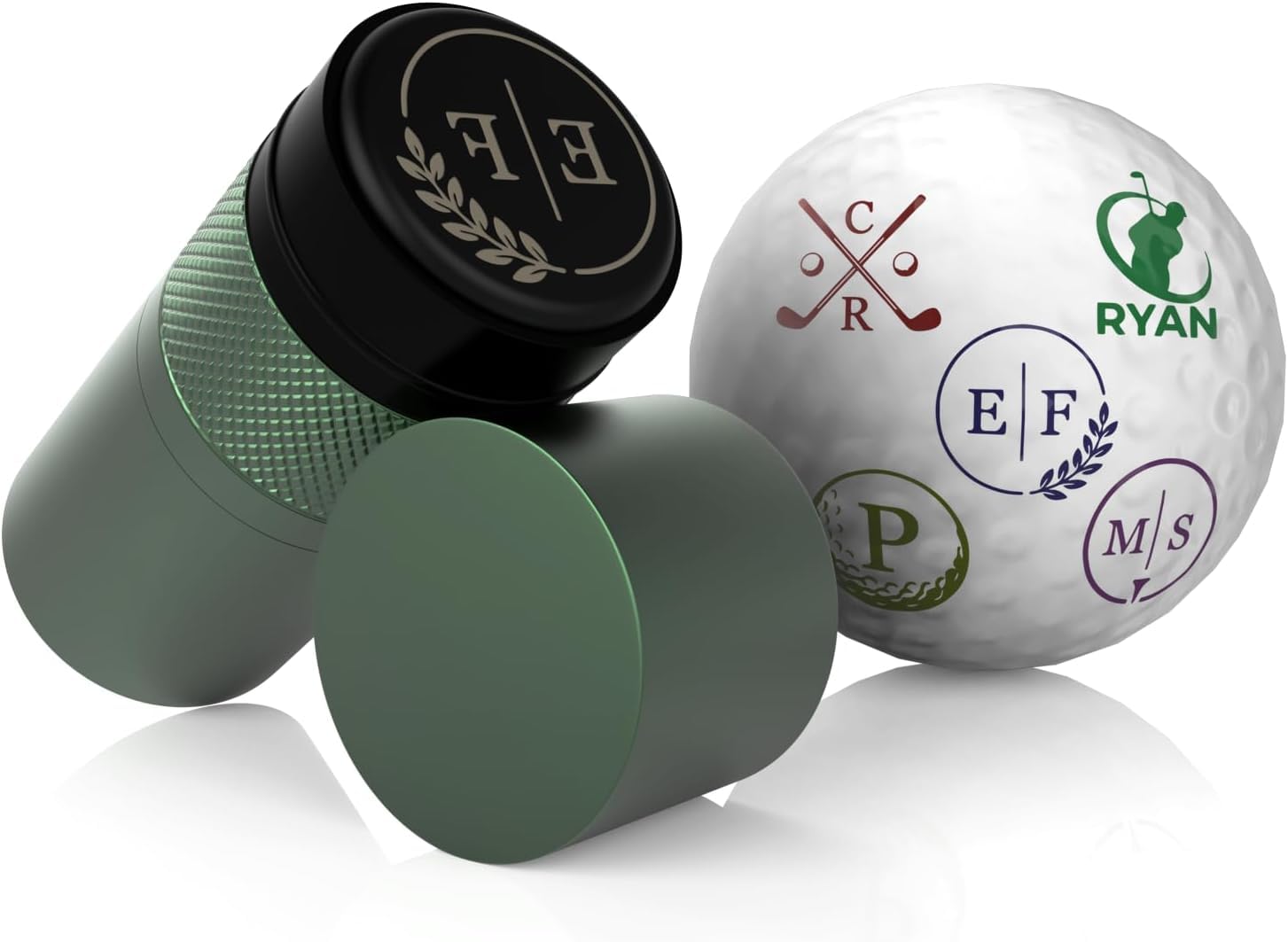 Personalized Golf Ball Stamp Marker, Custom Large 17mm Logo Stamper, Reusable Waterproof Aluminum Golf Ball Marking Tool, Unique Golf Accessories Gift for Men Golfer,Dad,Husband (Green)