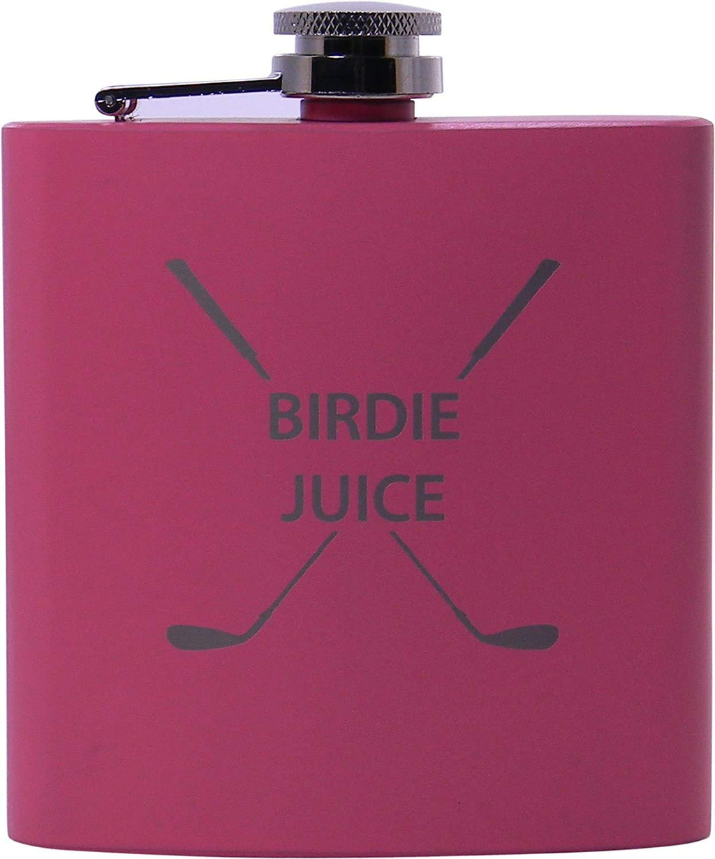 Birdie Juice Flask, Funnel, Shot Glasses, and Gift Box - Golfing Birdie Juice Hip Stainless Steel Metal Matte 6-Ounce Golf Bag Flask (Pink)