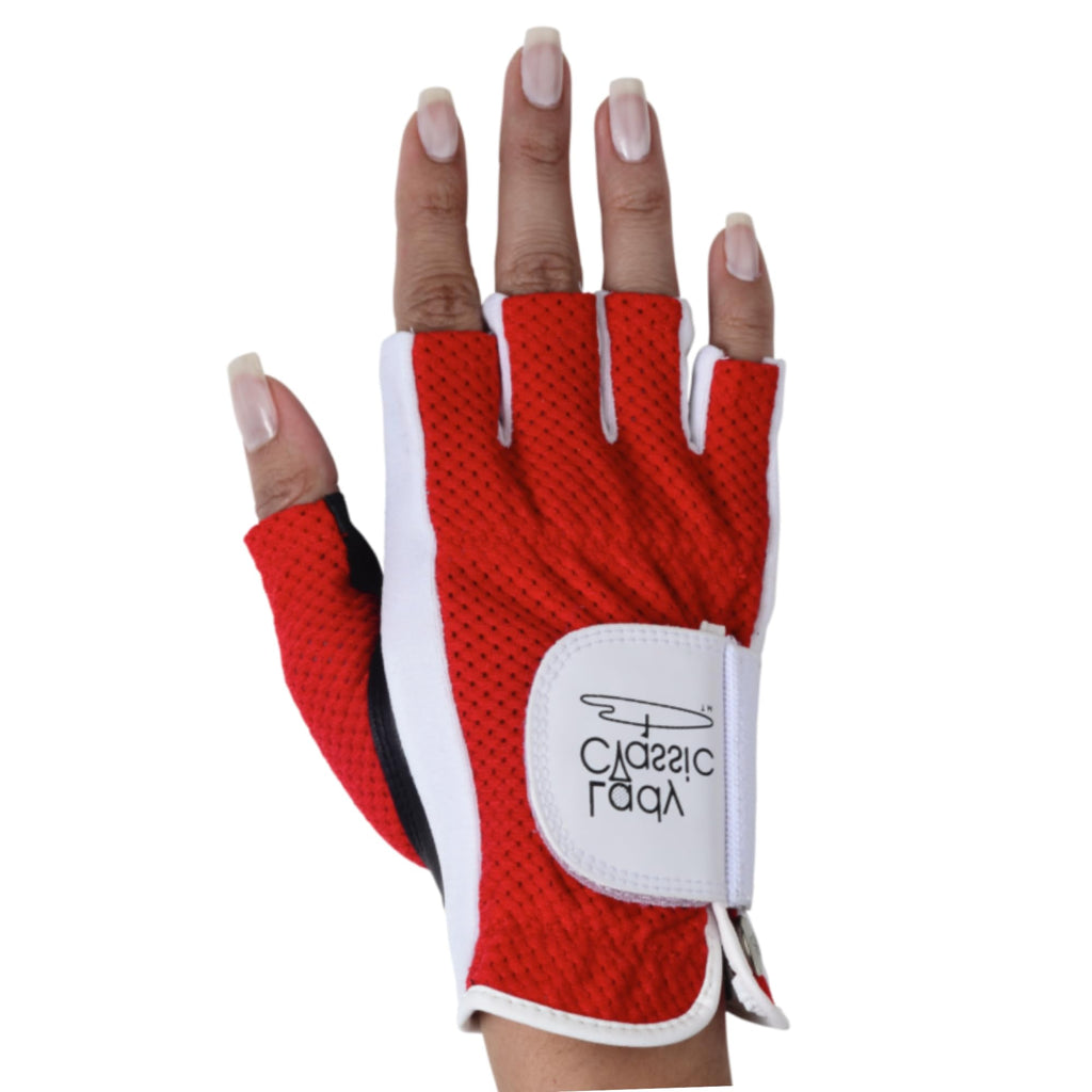 Mesh Half Golf Glove for Women – Premium Cabretta Leather Palm, Breathable Mesh Back, Half-Finger Design Ladies Golf Glove for Enhanced Grip & Comfort