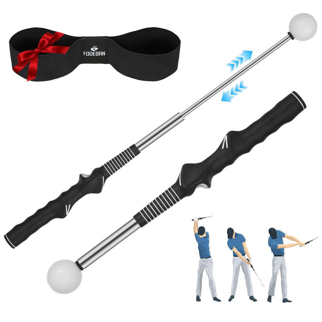 5-in-1 Retractable Golf Swing Trainer, Training Aid with Grip Trainer, Swing Mechanics for Beginners & Tempo Training for Advanced, Click Feedback, Arm Connection, Right/Left-Handed, Indoor/Outdoor