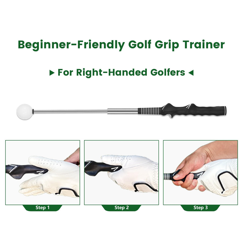 5-in-1 Retractable Golf Swing Trainer, Training Aid with Grip Trainer, Swing Mechanics for Beginners & Tempo Training for Advanced, Click Feedback, Arm Connection, Right/Left-Handed, Indoor/Outdoor