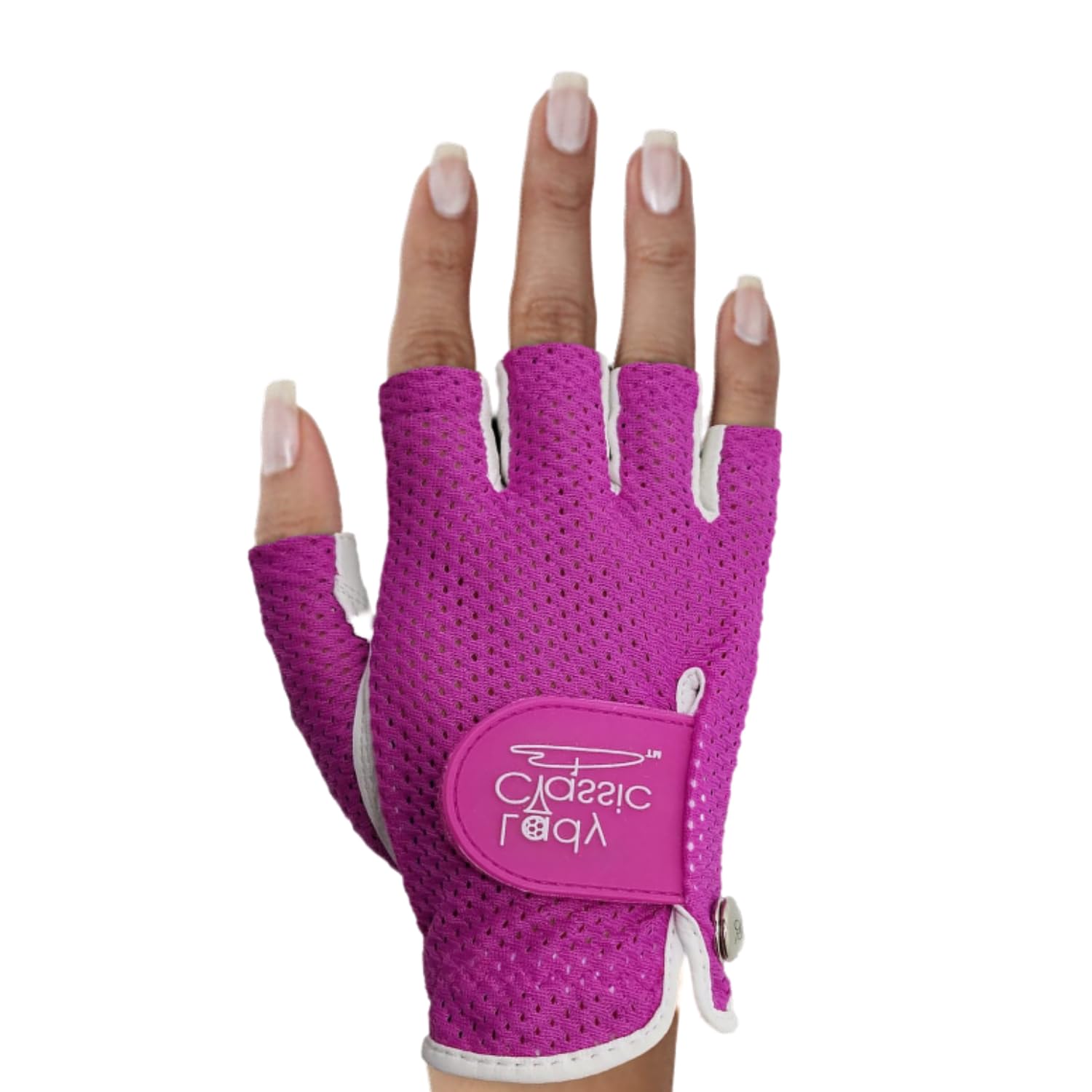 Mesh Half Golf Glove for Women – Premium Cabretta Leather Palm, Breathable Mesh Back, Half-Finger Design Ladies Golf Glove for Enhanced Grip & Comfort