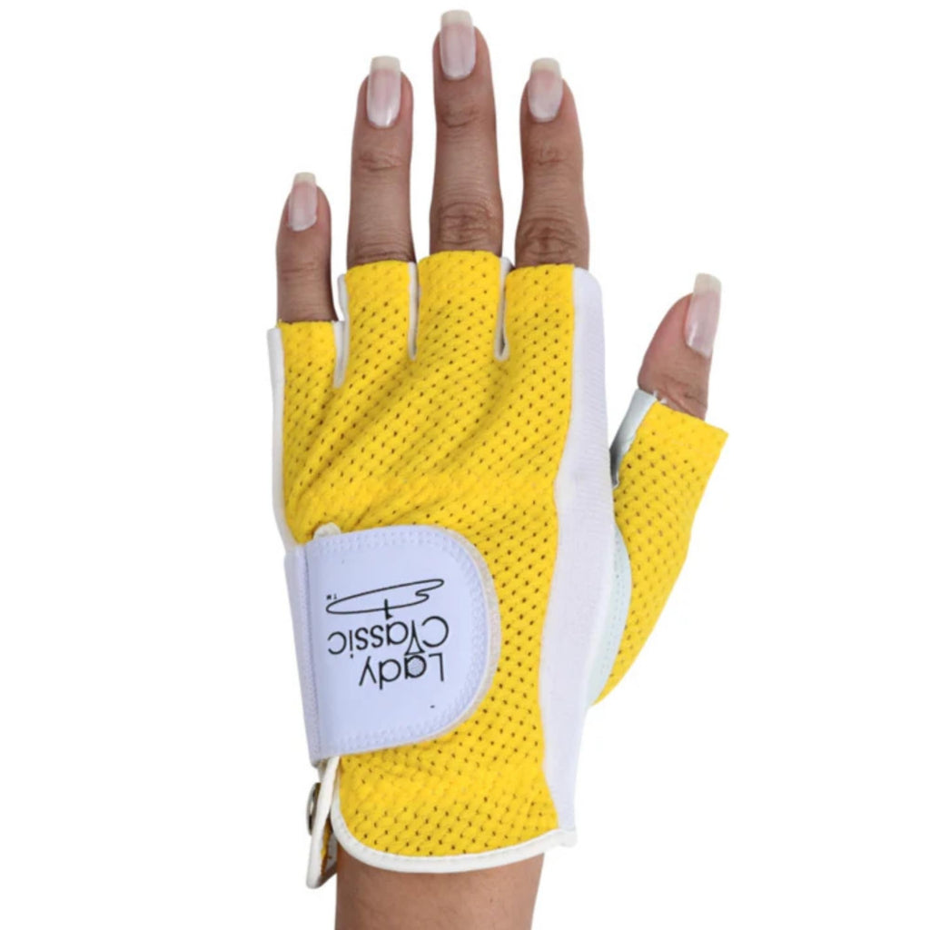 Mesh Half Golf Glove for Women – Premium Cabretta Leather Palm, Breathable Mesh Back, Half-Finger Design Ladies Golf Glove for Enhanced Grip & Comfort