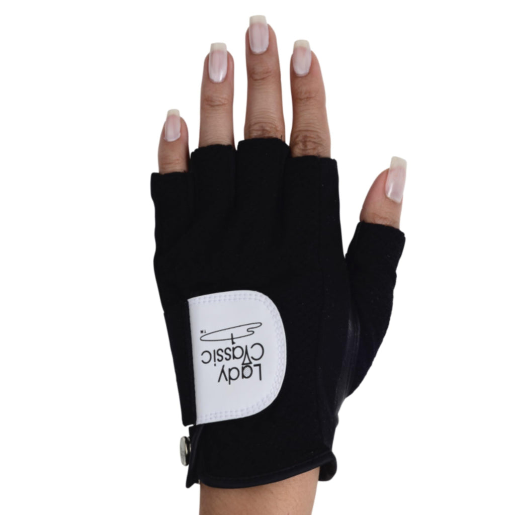 Mesh Half Golf Glove for Women – Premium Cabretta Leather Palm, Breathable Mesh Back, Half-Finger Design Ladies Golf Glove for Enhanced Grip & Comfort