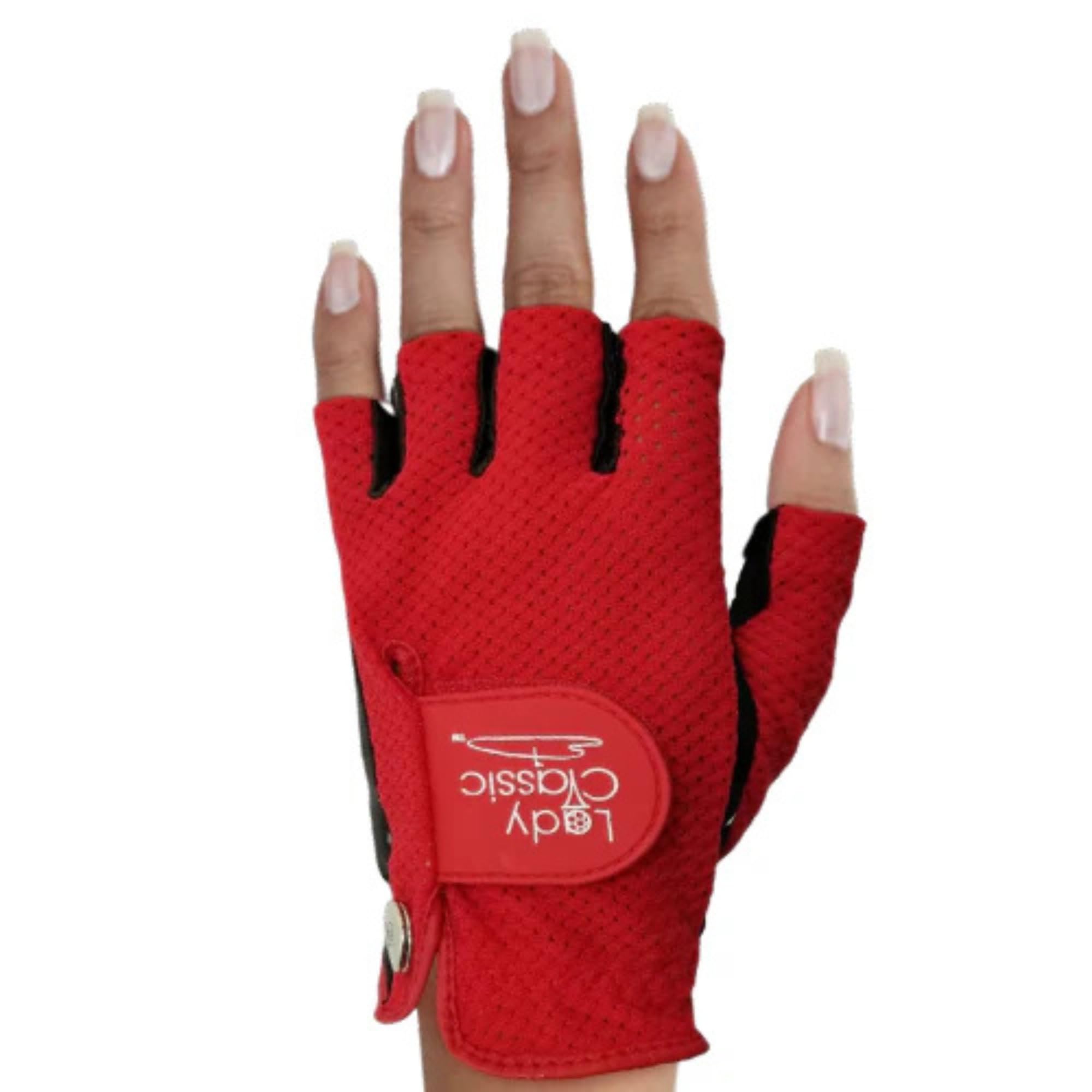 Mesh Half Golf Glove for Women – Premium Cabretta Leather Palm, Breathable Mesh Back, Half-Finger Design Ladies Golf Glove for Enhanced Grip & Comfort