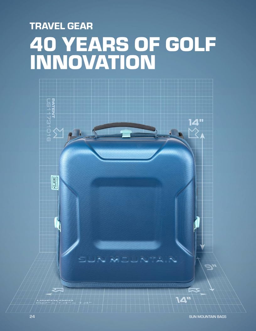 Sun Mountain Kube Golf Travel Bag - 2-Wheel Rolling System, Kube Folding Hard Shell for Easy Storage, Compact Protection & Travel Convenience