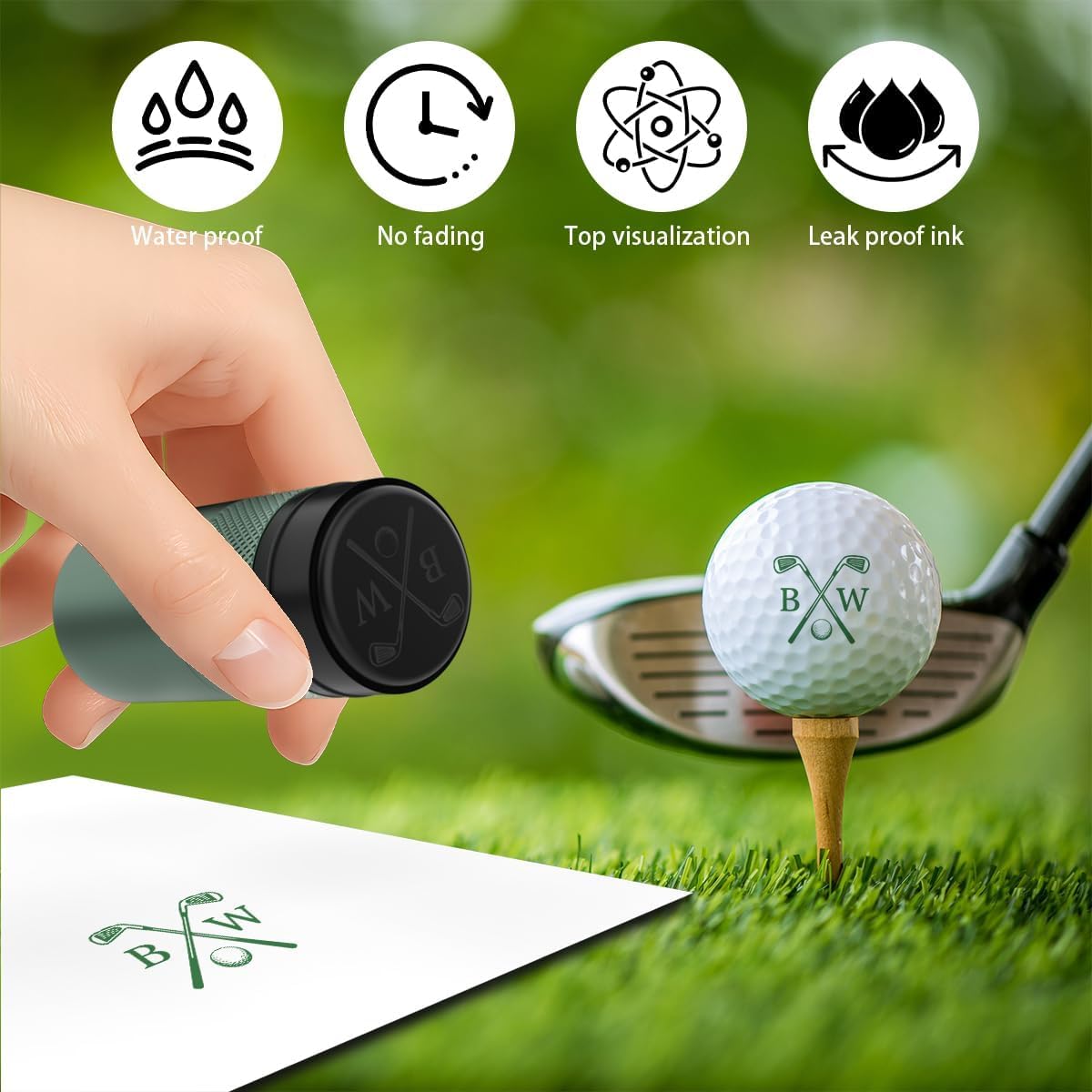 Personalized Golf Ball Stamp Marker, Custom Large 17mm Logo Stamper, Reusable Waterproof Aluminum Golf Ball Marking Tool, Unique Golf Accessories Gift for Men Golfer,Dad,Husband (Green)