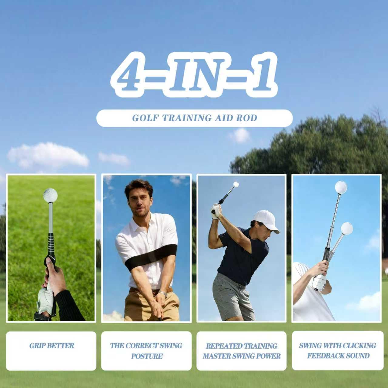 Retractable Golf Swing Trainer – Golf Grip Trainer with Arm Band for Right-Handed Golfers, Grip Correction & Swing Click Feedback Training Aid, Indoor & Outdoor Practice, Golf Gifts for Men