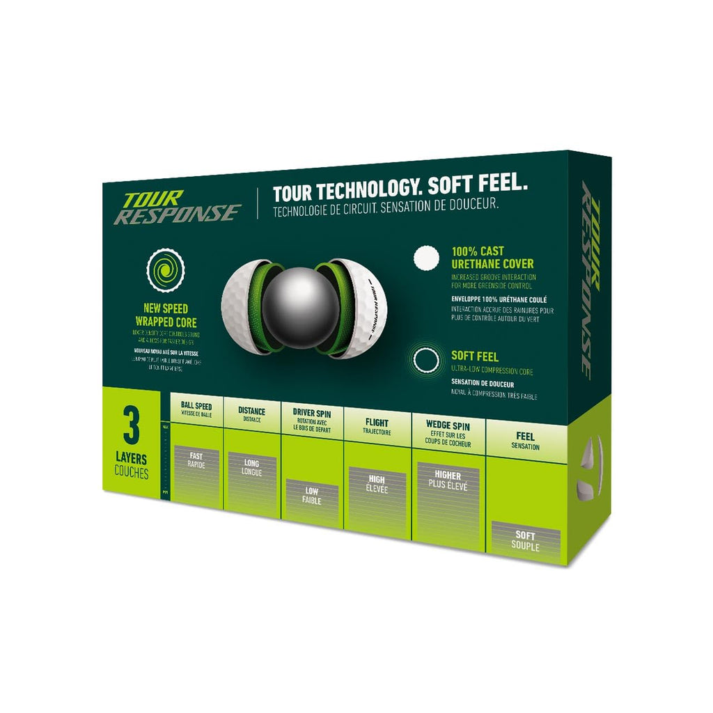 TaylorMade Tour Response Golf Balls, Enhanced 360° ClearPath Alignment, Speed Wrapped Core for Distance and Feel, Pack of 12