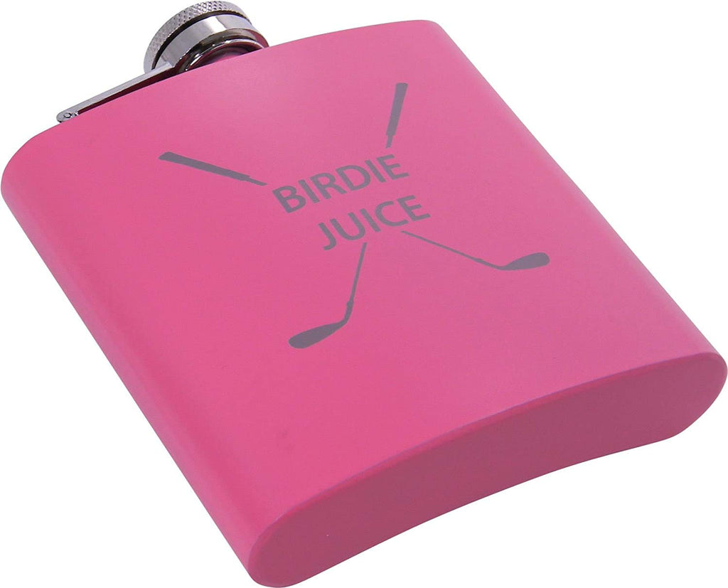 Birdie Juice Flask, Funnel, Shot Glasses, and Gift Box - Golfing Birdie Juice Hip Stainless Steel Metal Matte 6-Ounce Golf Bag Flask (Pink)