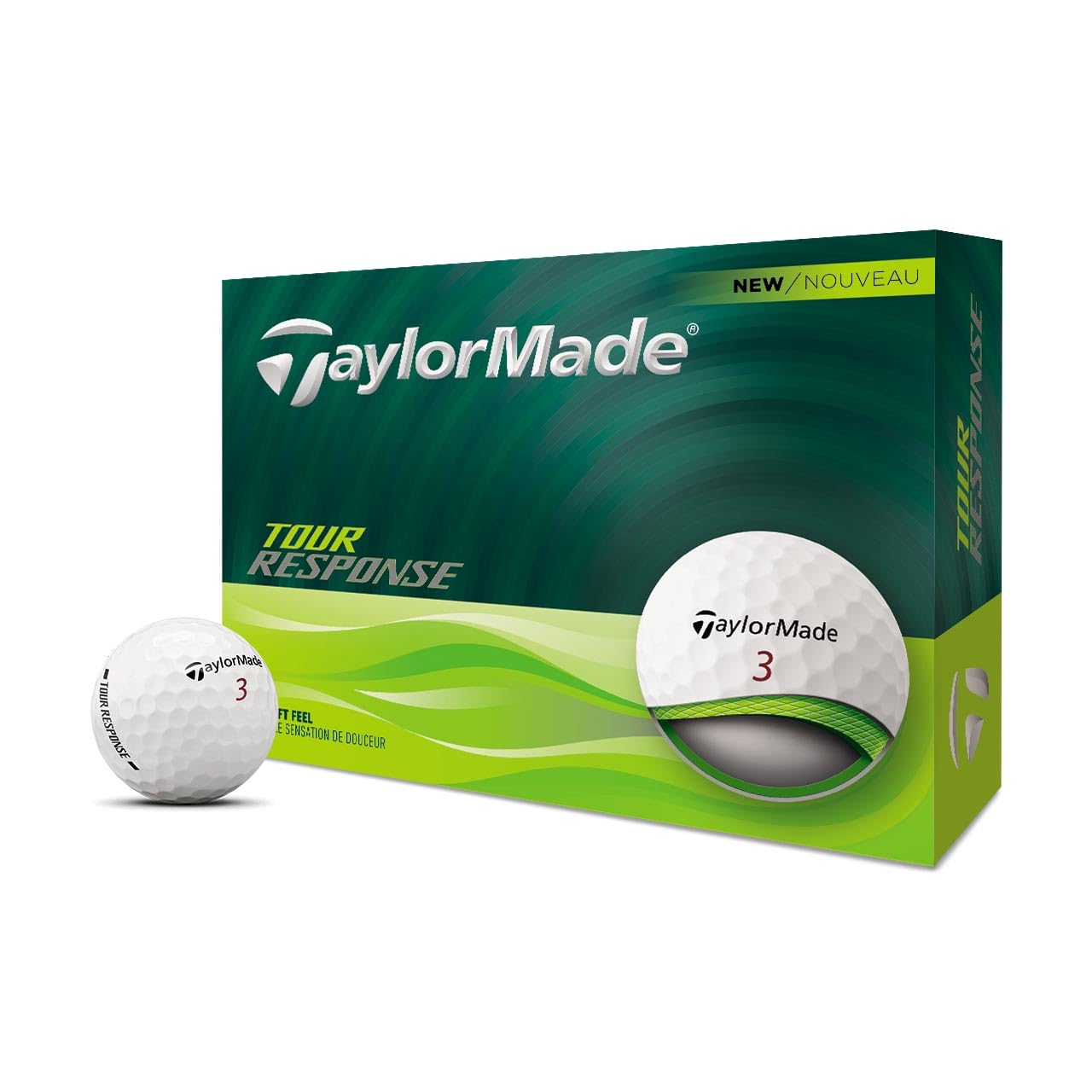 TaylorMade Tour Response Golf Balls, Enhanced 360° ClearPath Alignment, Speed Wrapped Core for Distance and Feel, Pack of 12