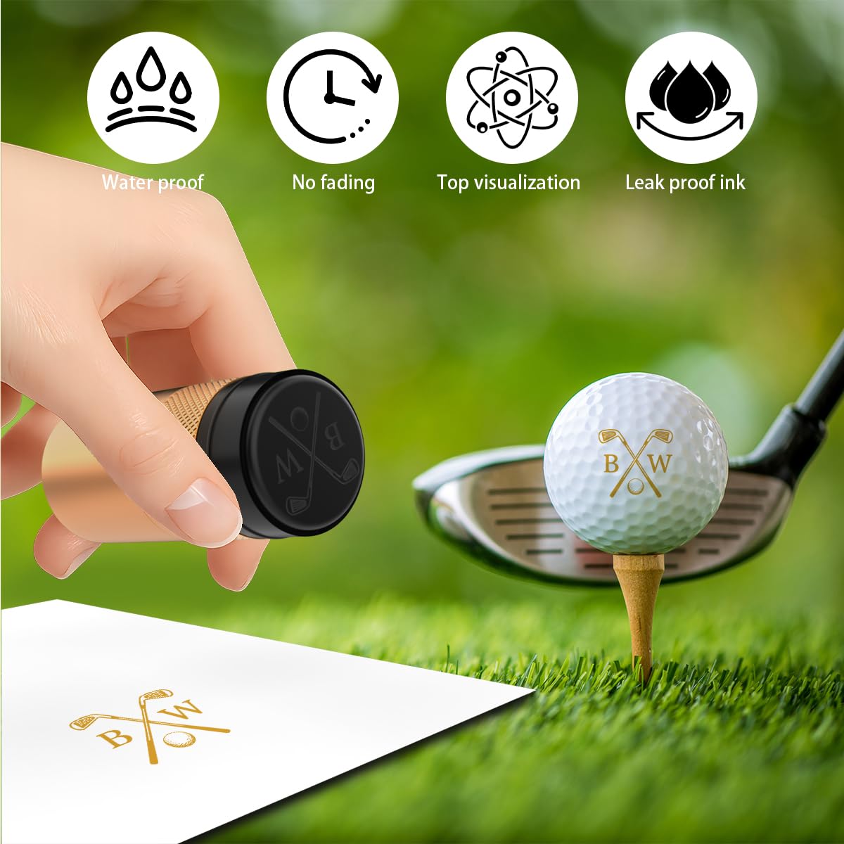 Personalized Golf Ball Stamp Marker, Custom Large 17mm Logo Stamper, Reusable Waterproof Aluminum Golf Ball Marking Tool, Unique Golf Accessories Gift for Men Golfer,Dad,Husband (Green)