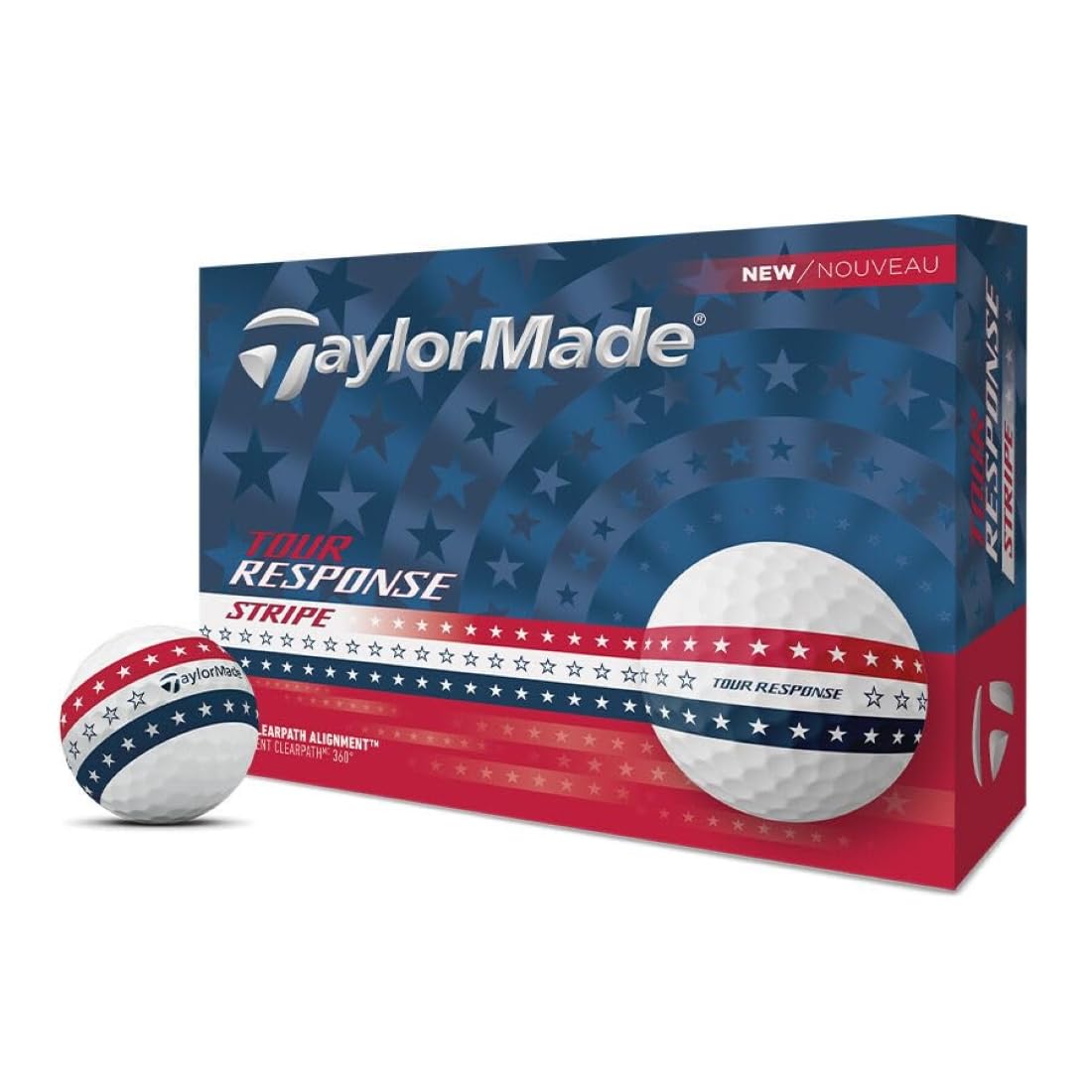 TaylorMade Tour Response Golf Balls, Enhanced 360° ClearPath Alignment, Speed Wrapped Core for Distance and Feel, Pack of 12