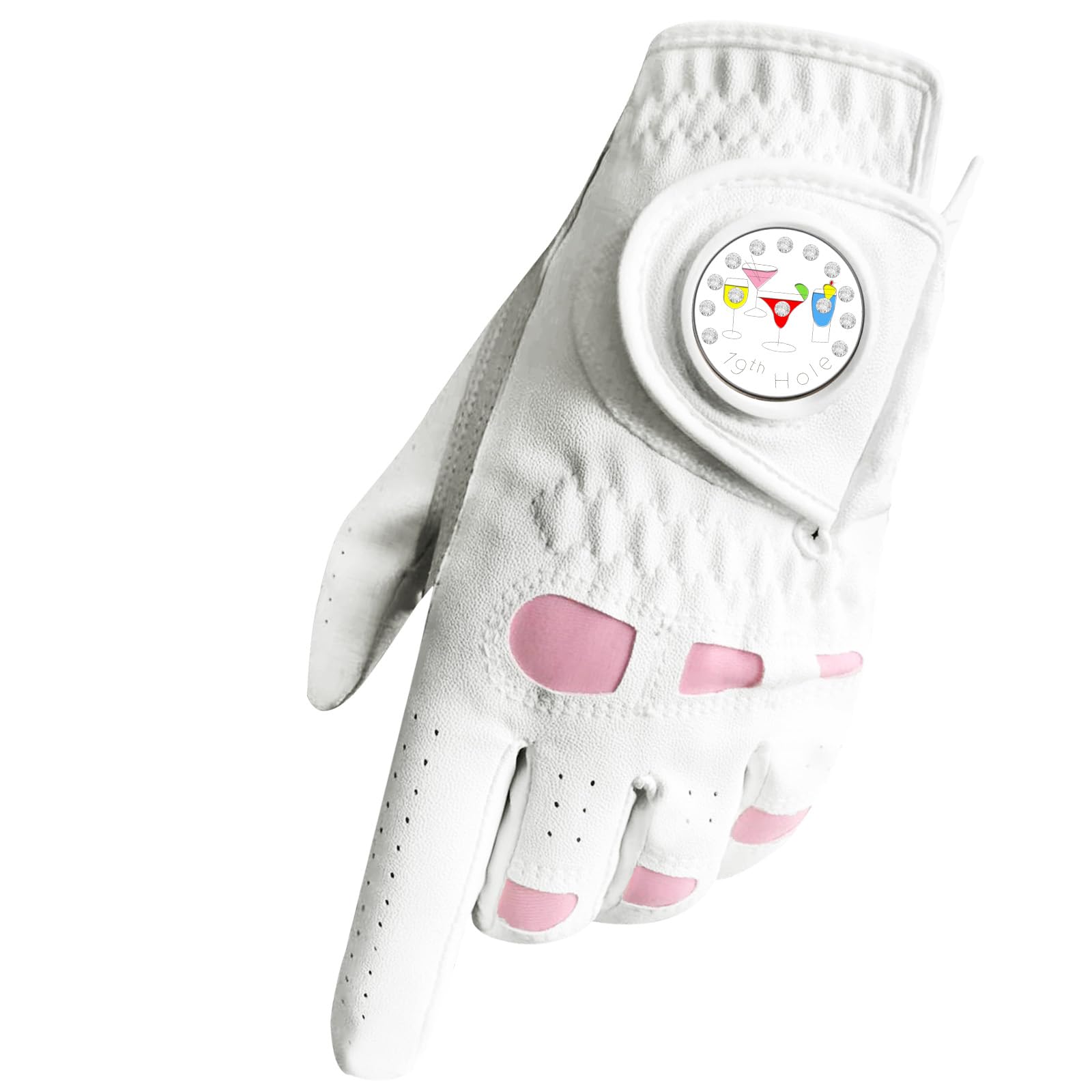 Golf Gloves Women Leather with Ball Marker 3 Pack, Left Hand Right Stylish Pink All Weather Grip Breathable Glove, Fit Sizes Small Medium Large for Womens Ladies