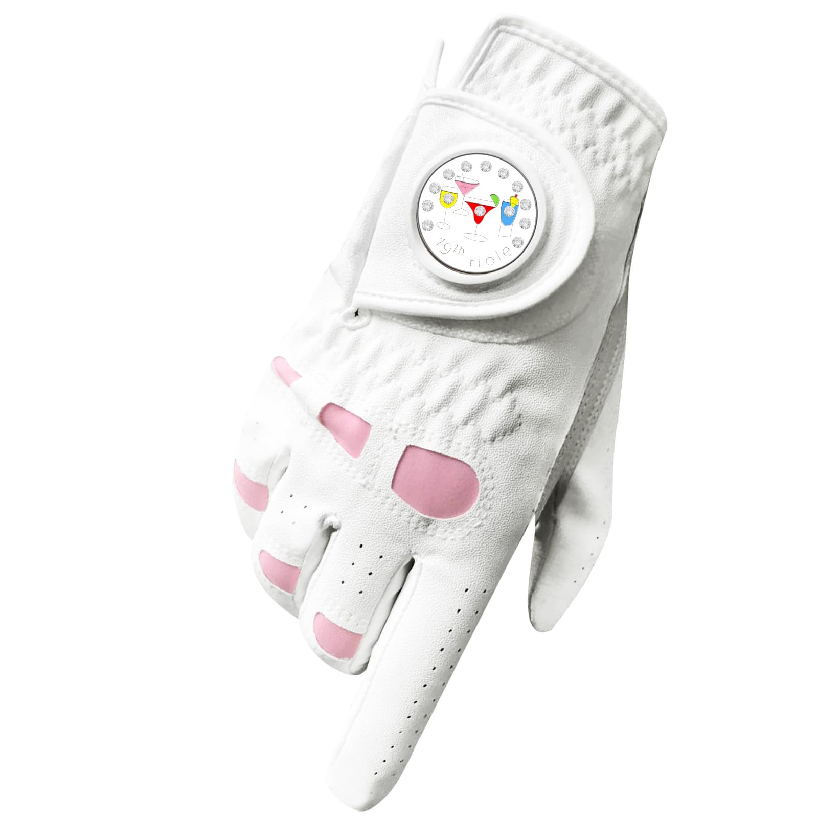 Golf Gloves Women Leather with Ball Marker 3 Pack, Left Hand Right Stylish Pink All Weather Grip Breathable Glove, Fit Sizes Small Medium Large for Womens Ladies