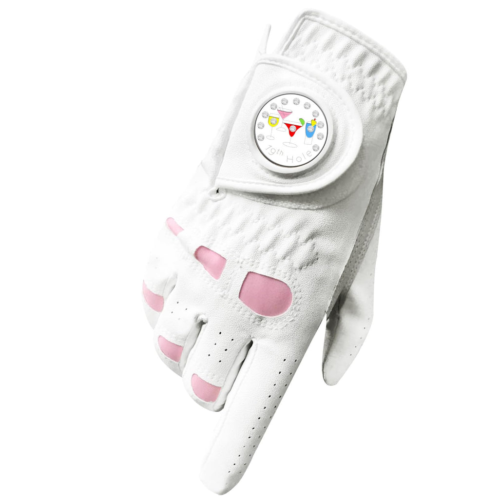 Golf Gloves Women Leather with Ball Marker 3 Pack, Left Hand Right Stylish Pink All Weather Grip Breathable Glove, Fit Sizes Small Medium Large for Womens Ladies