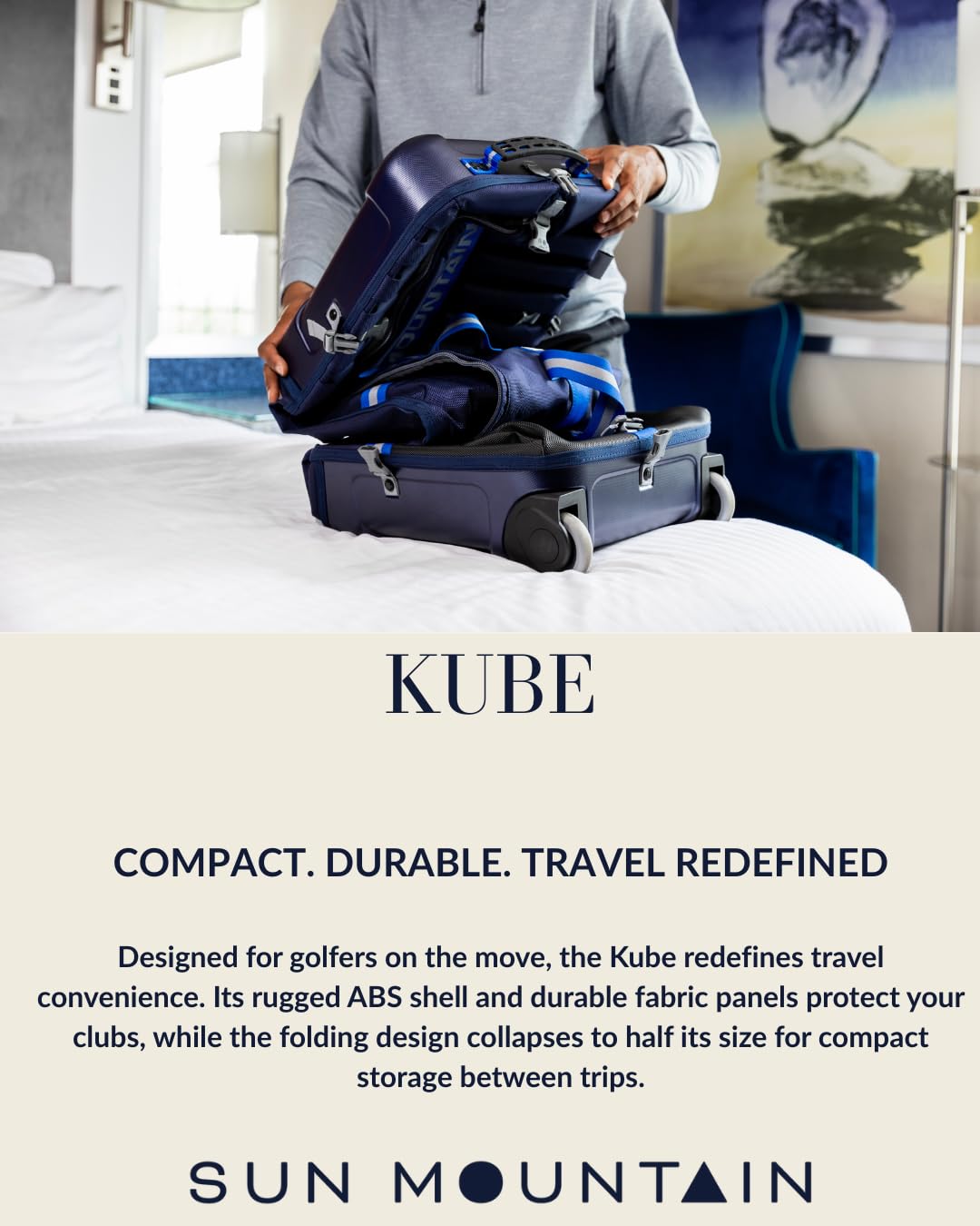 Sun Mountain Kube Golf Travel Bag - 2-Wheel Rolling System, Kube Folding Hard Shell for Easy Storage, Compact Protection & Travel Convenience