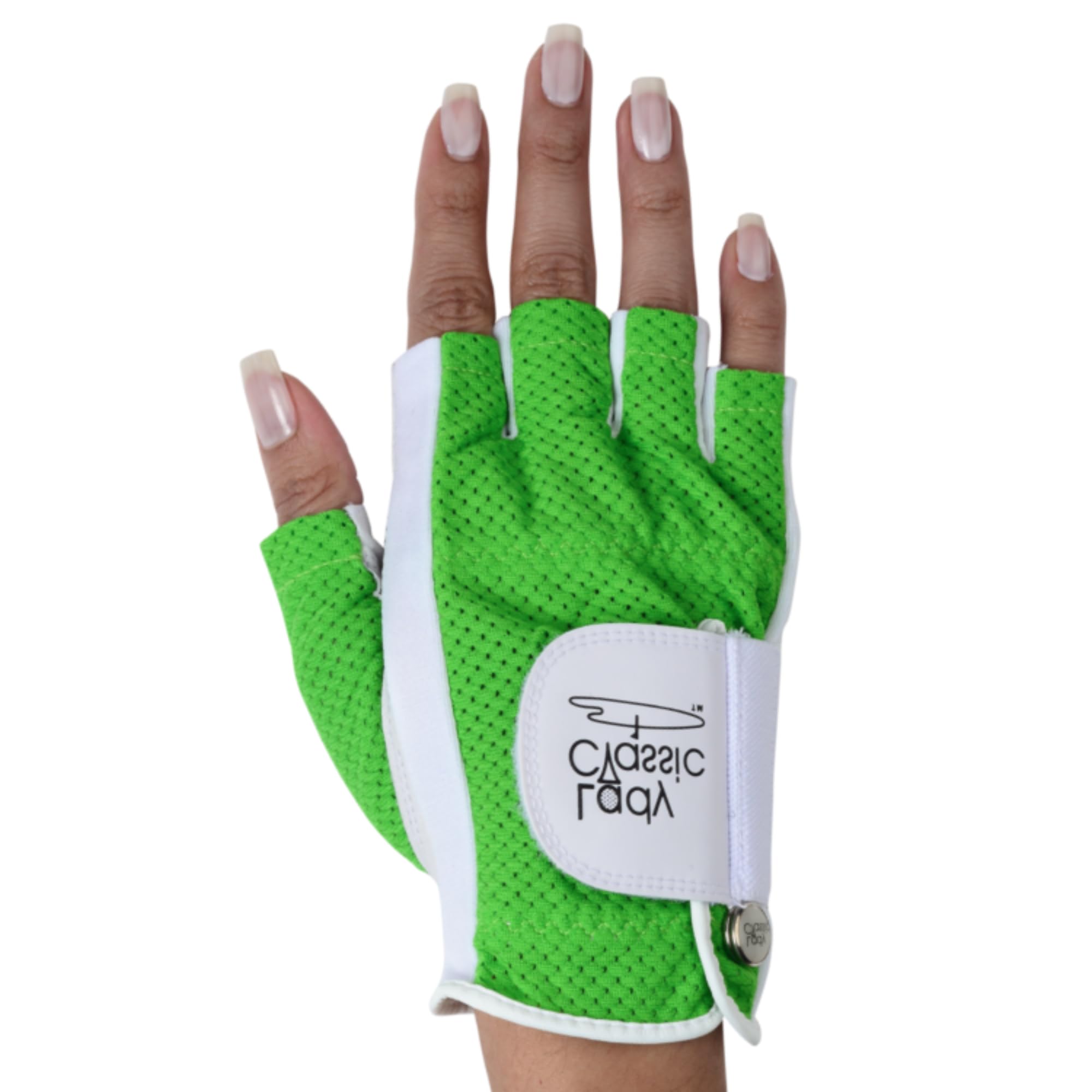 Mesh Half Golf Glove for Women – Premium Cabretta Leather Palm, Breathable Mesh Back, Half-Finger Design Ladies Golf Glove for Enhanced Grip & Comfort