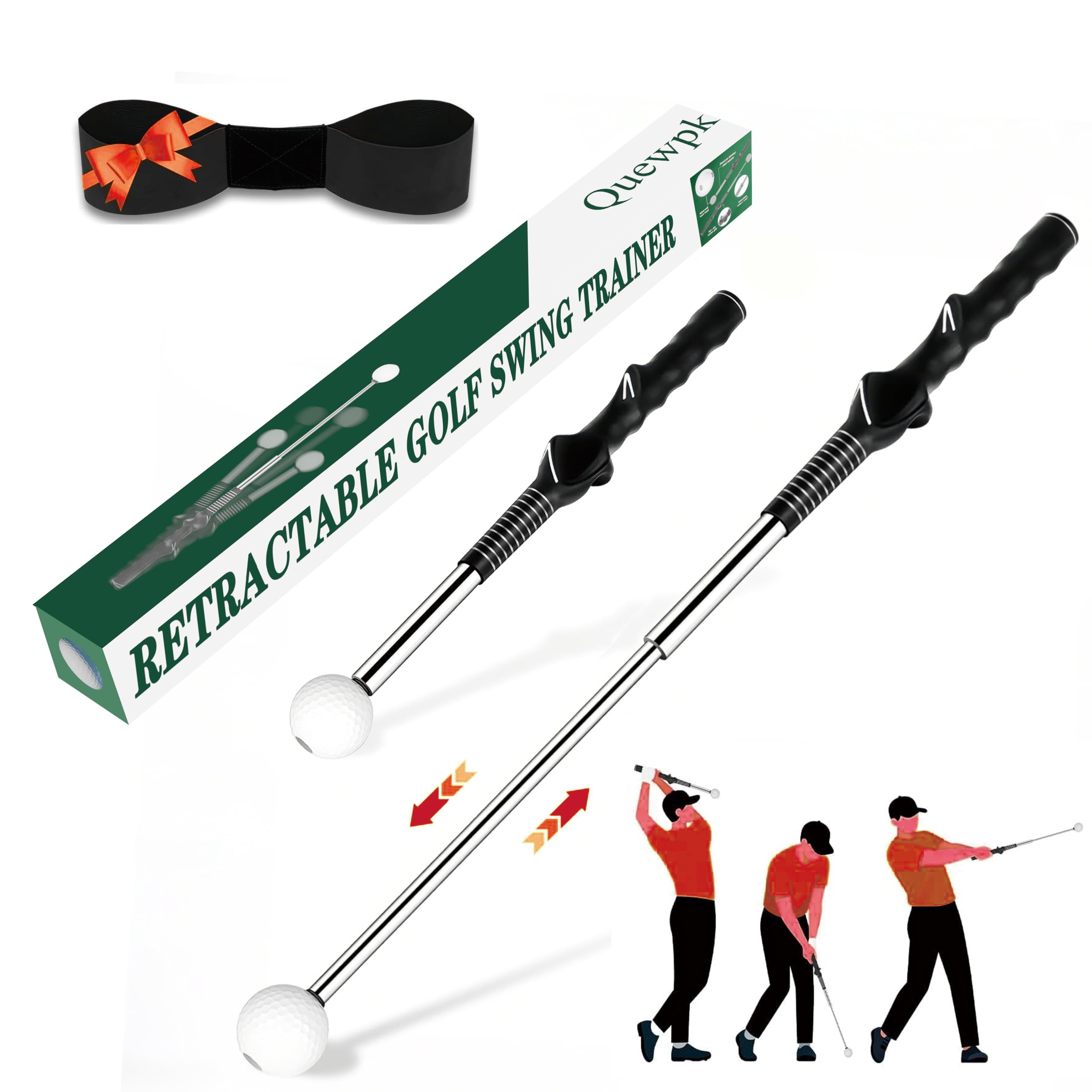 Retractable Golf Swing Trainer – Golf Grip Trainer with Arm Band for Right-Handed Golfers, Grip Correction & Swing Click Feedback Training Aid, Indoor & Outdoor Practice, Golf Gifts for Men