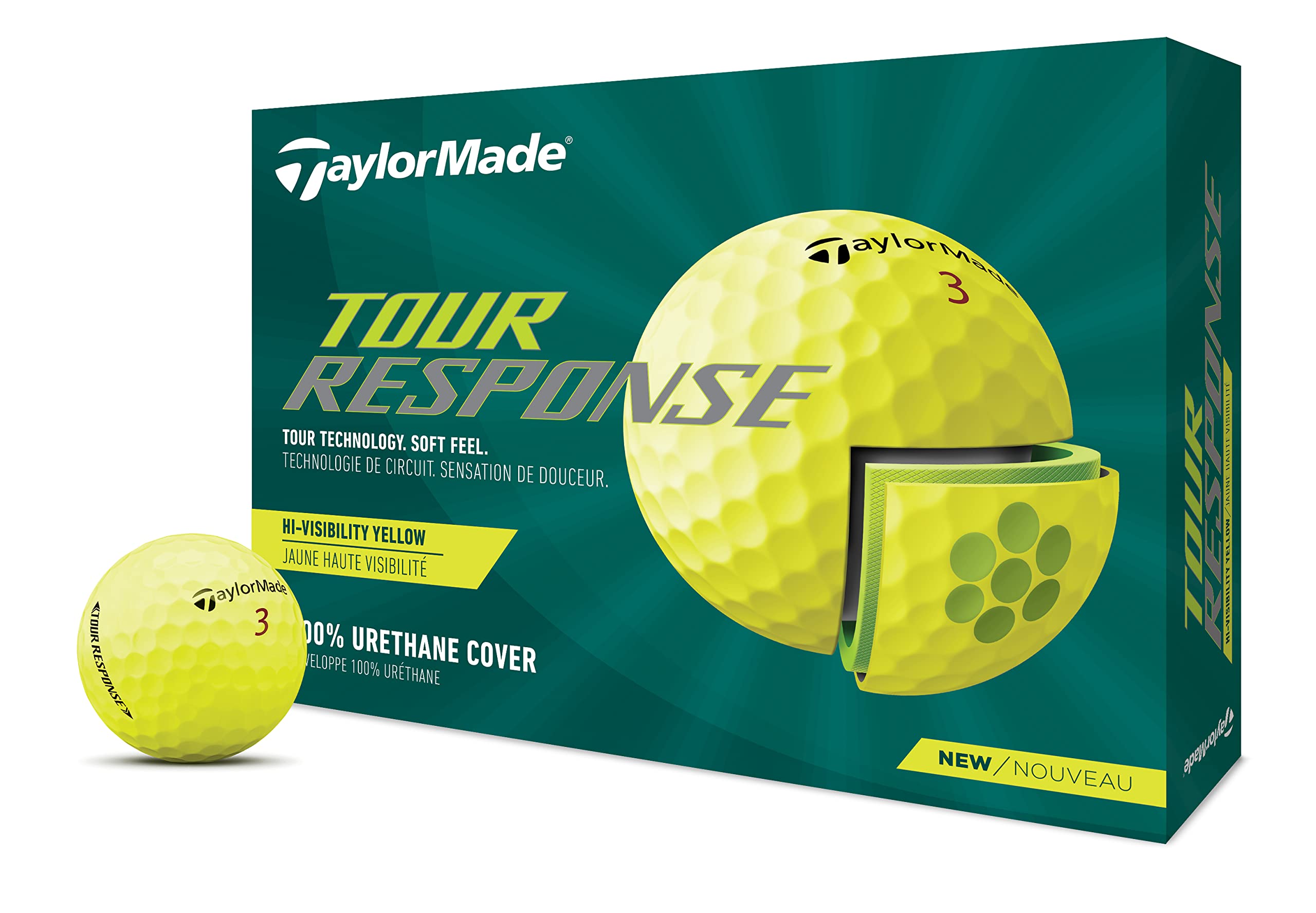 TaylorMade Tour Response Golf Balls, Enhanced 360° ClearPath Alignment, Speed Wrapped Core for Distance and Feel, Pack of 12