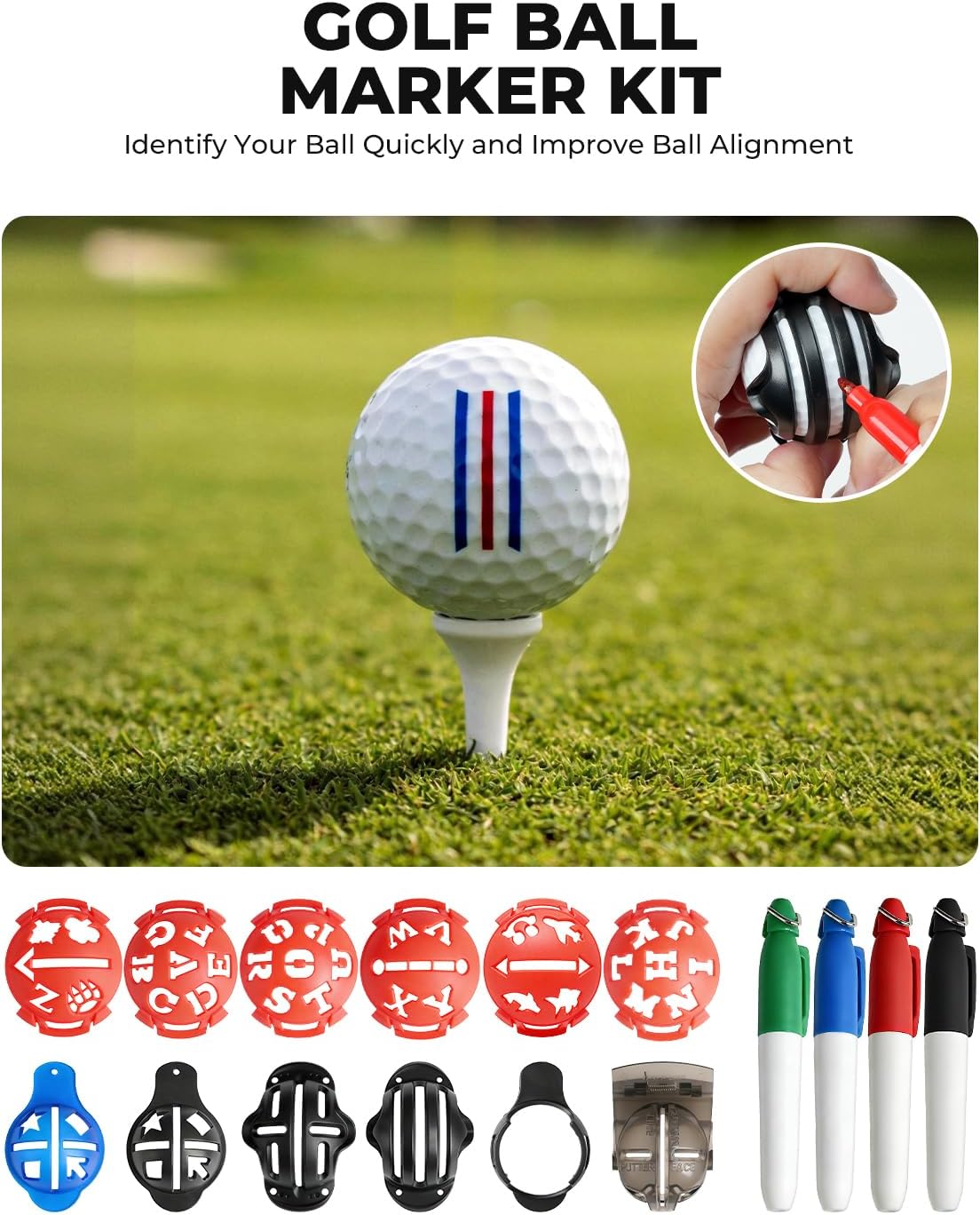 Complete Golf Accessories Set - Golf Grip Trainer, Golf Swing Trainer Arm Band, Golf Hitting Mat and Golf Ball Marker Kit, Golf Training Aid for Improving Swing Technique for Home & Outdoor Practice