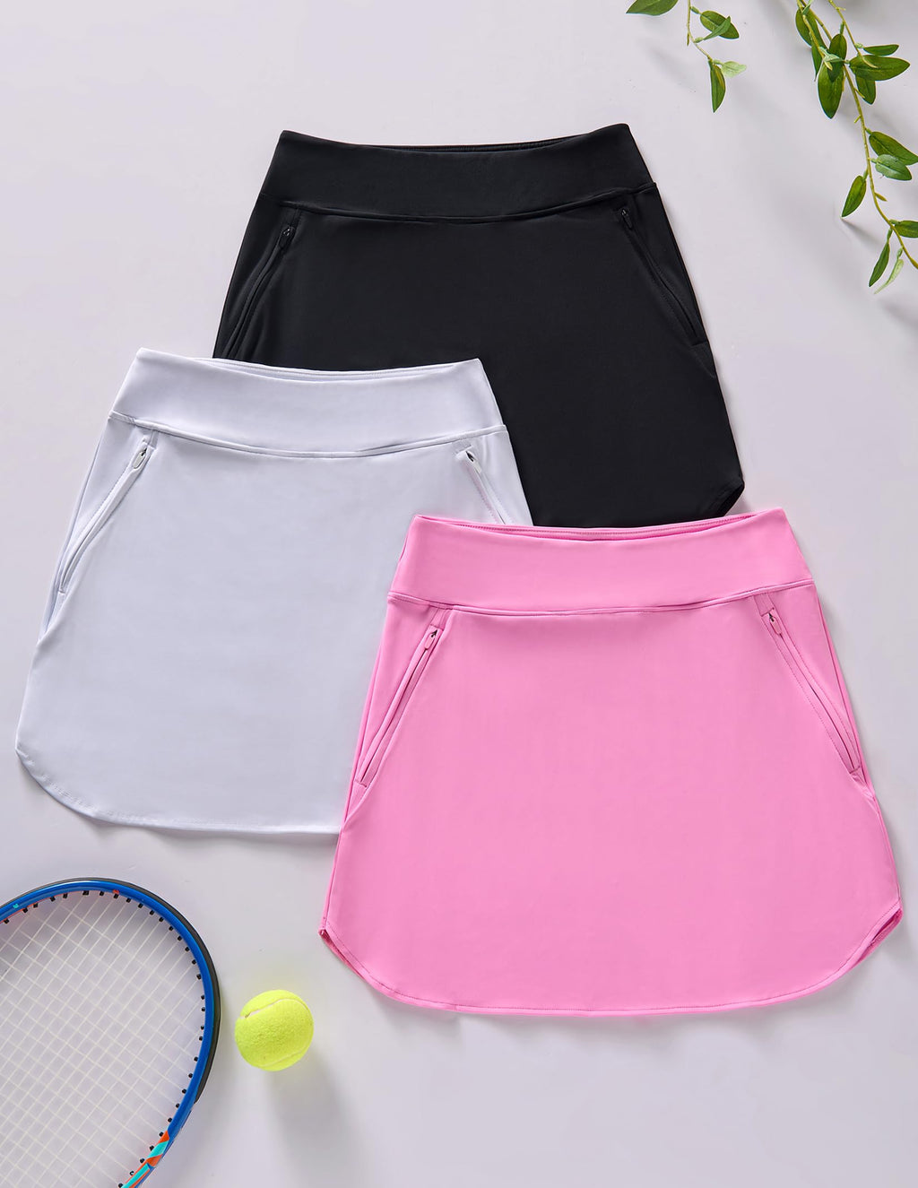 3 Pack Women’s Active Skorts with Pockets High Waist Athletic Skirts with Built-in Shorts for Tennis Golf Workout