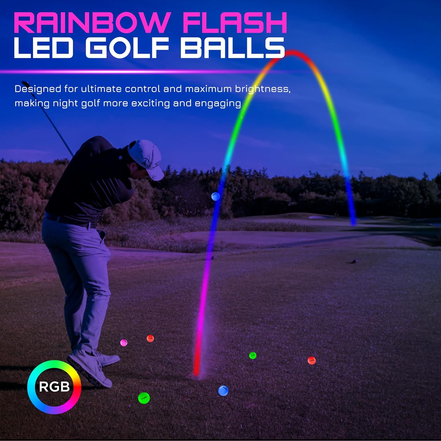 KINGTOP Upgraded Glow in The Dark Golf Balls - Super Bright Light Up LED Golf Ball - with Glow Golf Tees and Storage Bag - Fun Night Golfing Gift for Men and Women | Backyard Putting Greens