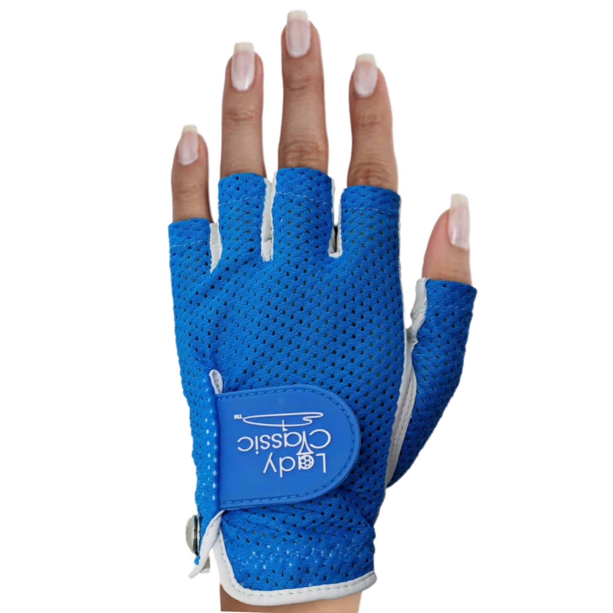 Mesh Half Golf Glove for Women – Premium Cabretta Leather Palm, Breathable Mesh Back, Half-Finger Design Ladies Golf Glove for Enhanced Grip & Comfort