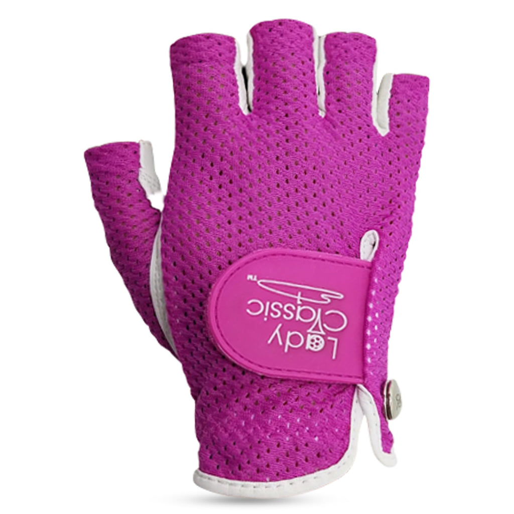 Mesh Half Golf Glove for Women – Premium Cabretta Leather Palm, Breathable Mesh Back, Half-Finger Design Ladies Golf Glove for Enhanced Grip & Comfort