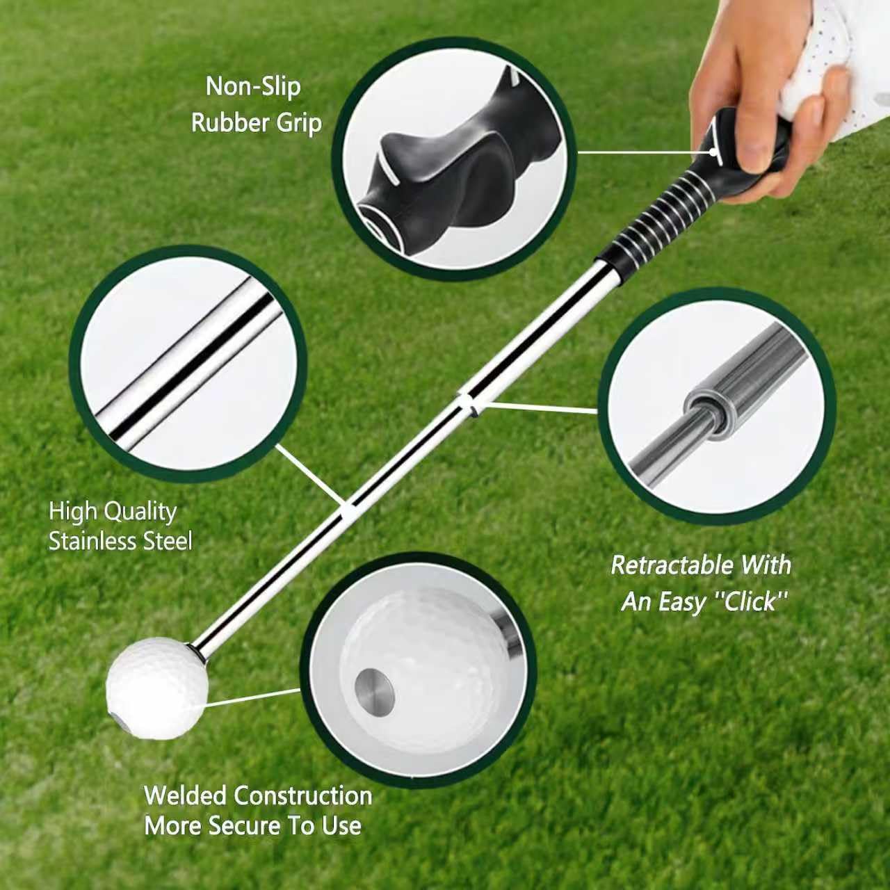 Retractable Golf Swing Trainer – Golf Grip Trainer with Arm Band for Right-Handed Golfers, Grip Correction & Swing Click Feedback Training Aid, Indoor & Outdoor Practice, Golf Gifts for Men