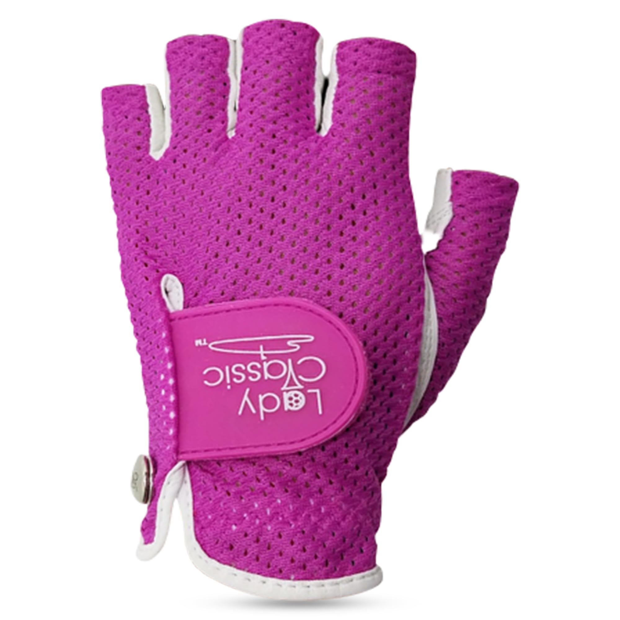 Mesh Half Golf Glove for Women – Premium Cabretta Leather Palm, Breathable Mesh Back, Half-Finger Design Ladies Golf Glove for Enhanced Grip & Comfort