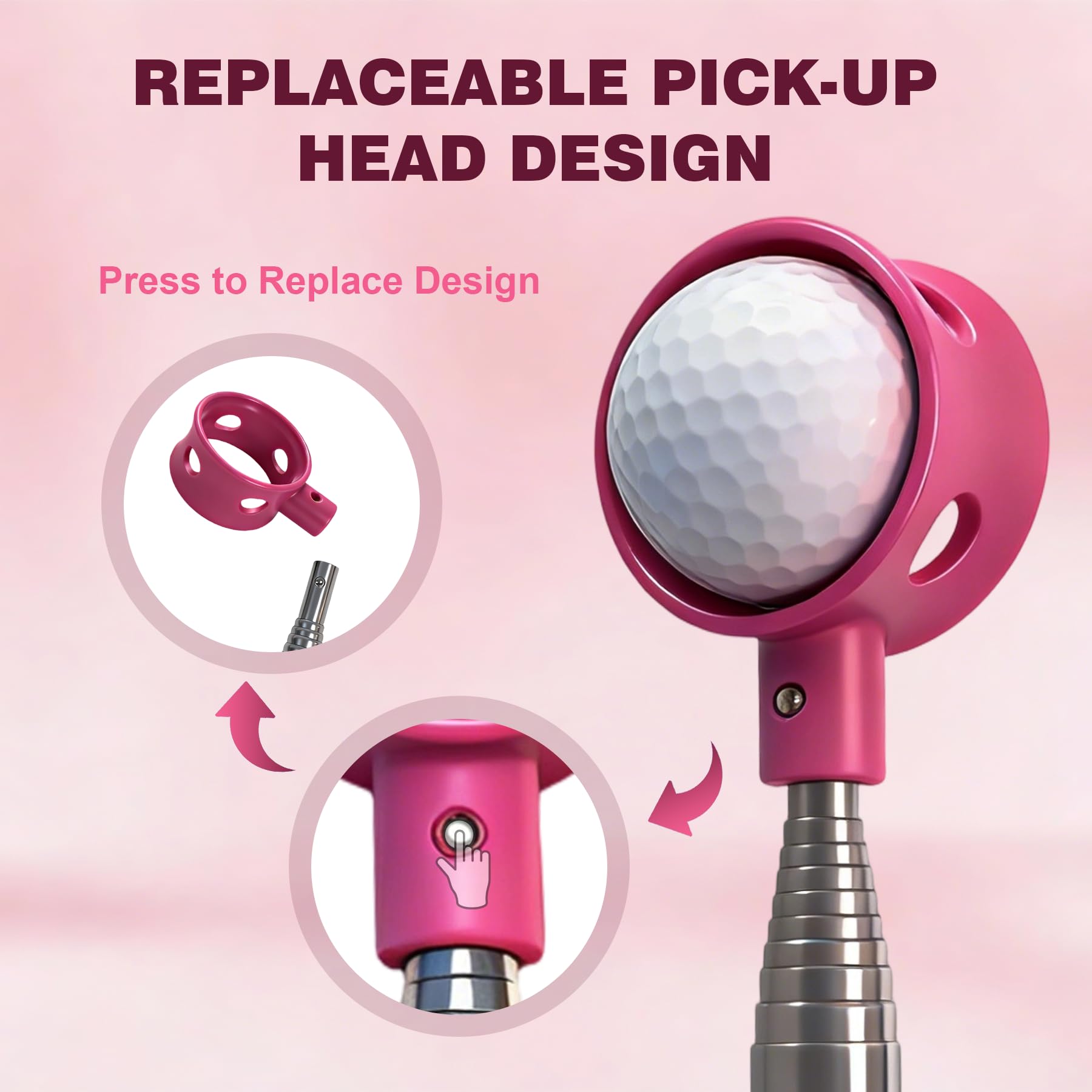 Golf Ball Retriever Telescopic for Water, GolfBall Grabber Tool, Golf Accessories Gifts for Women, Men & Golfers, Golf Balls Picker with Stainless Steel Shaft&Non-Slip Rubber Grip