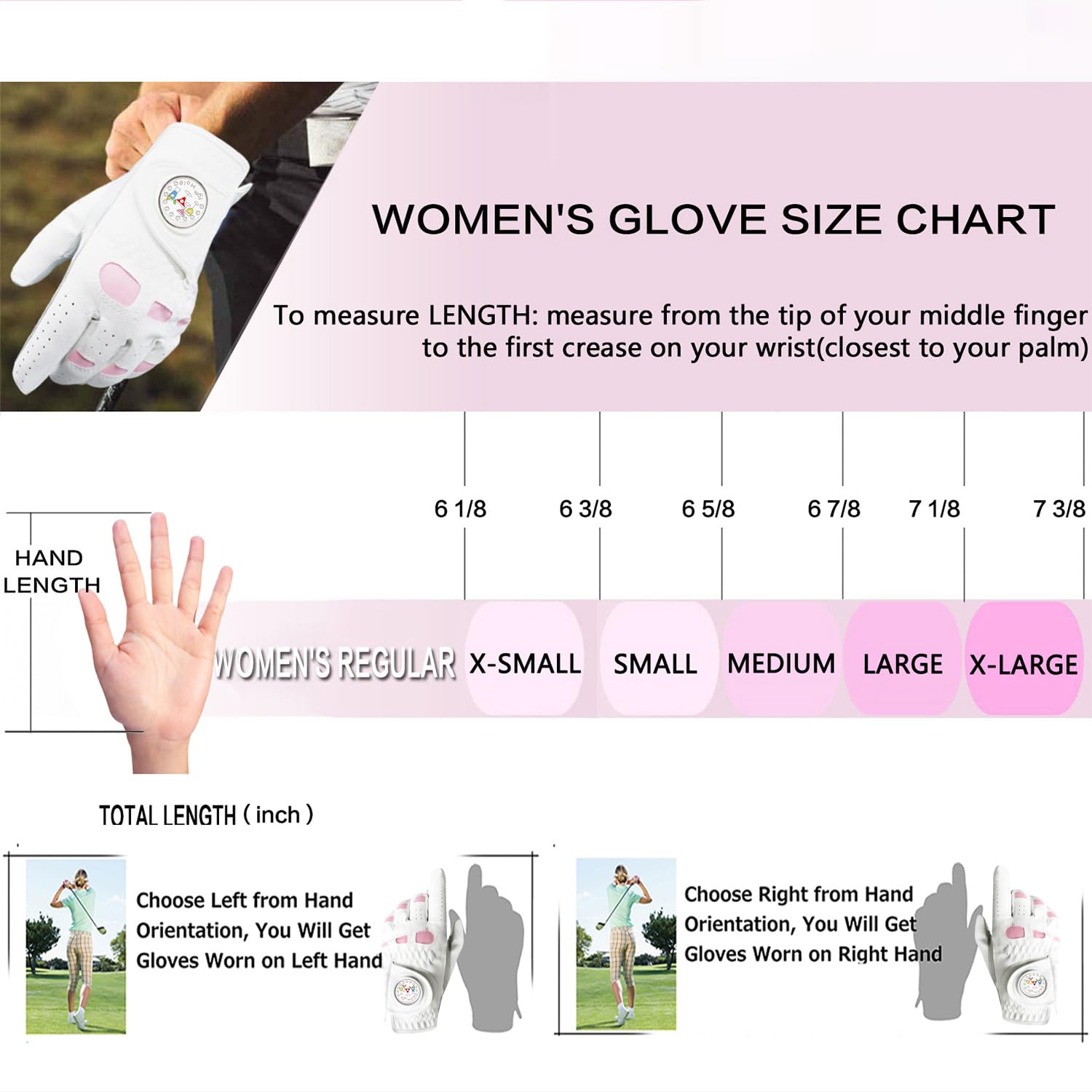 Golf Gloves Women Leather with Ball Marker 3 Pack, Left Hand Right Stylish Pink All Weather Grip Breathable Glove, Fit Sizes Small Medium Large for Womens Ladies