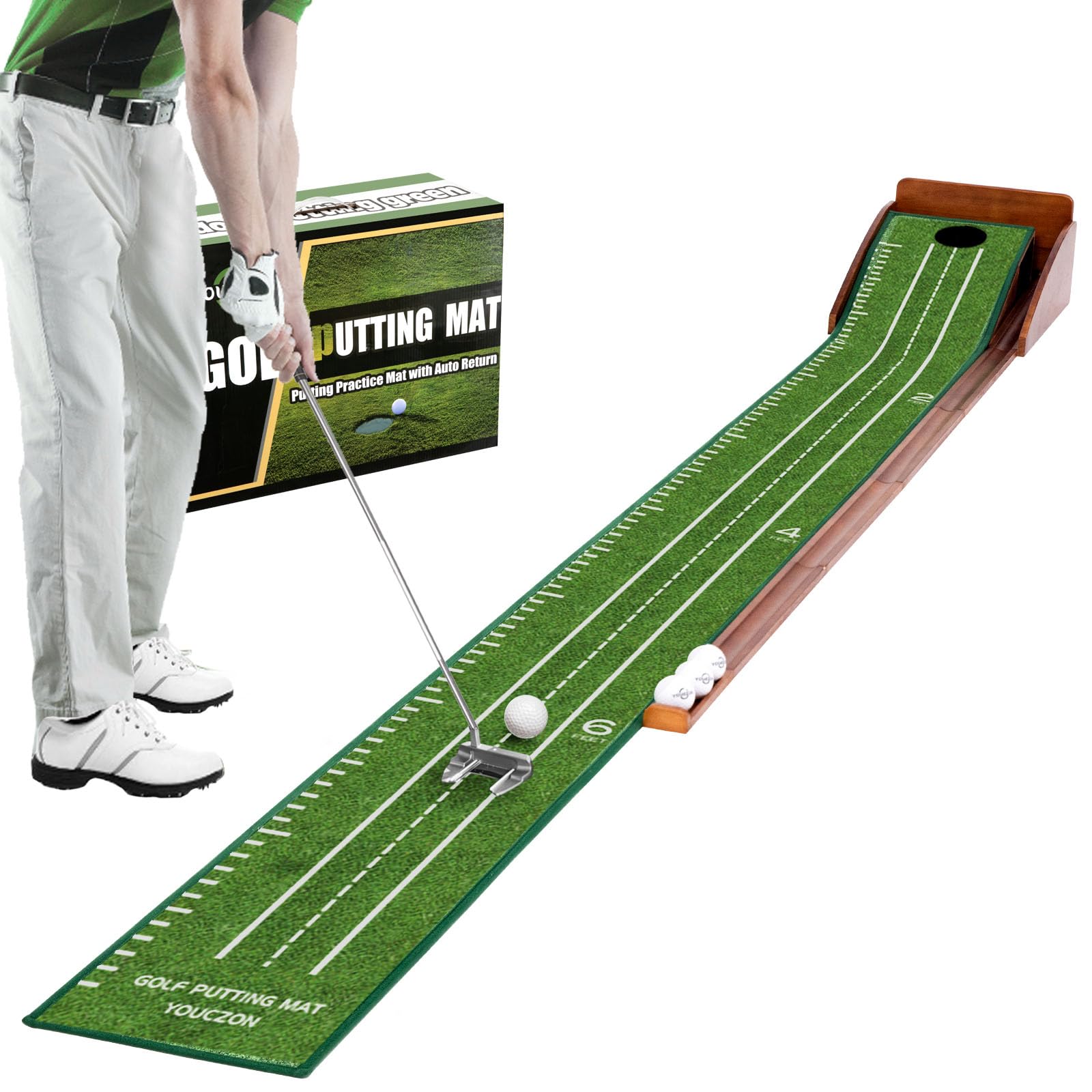 Putting Green Indoor,Golf Putting Mat with Auto Ball Return,Premium Crystal Velvet Surface, Practice Putting mat, Perfect Training Aid & Gift for Golf Lovers Christmas