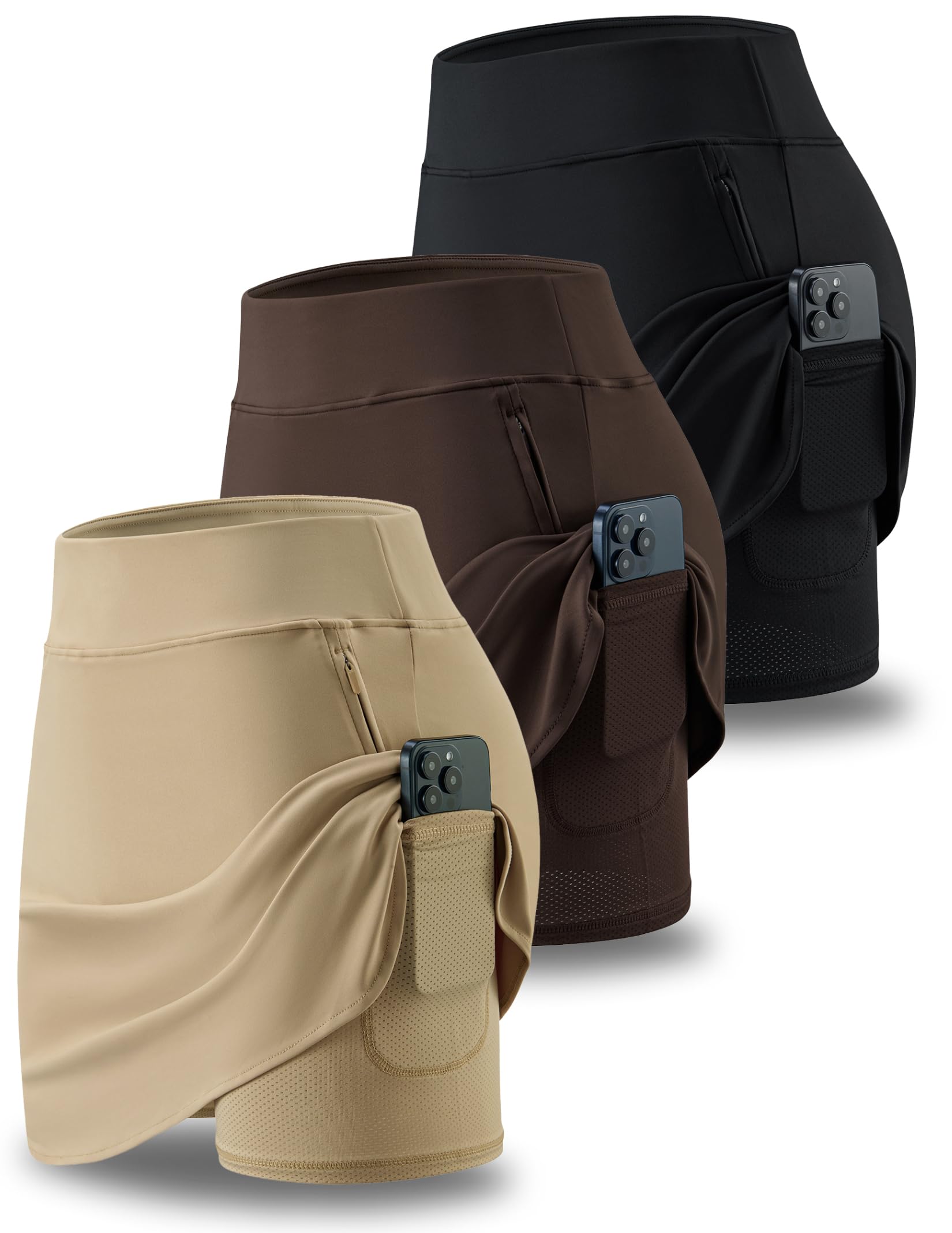 3 Pack Women’s Active Skorts with Pockets High Waist Athletic Skirts with Built-in Shorts for Tennis Golf Workout