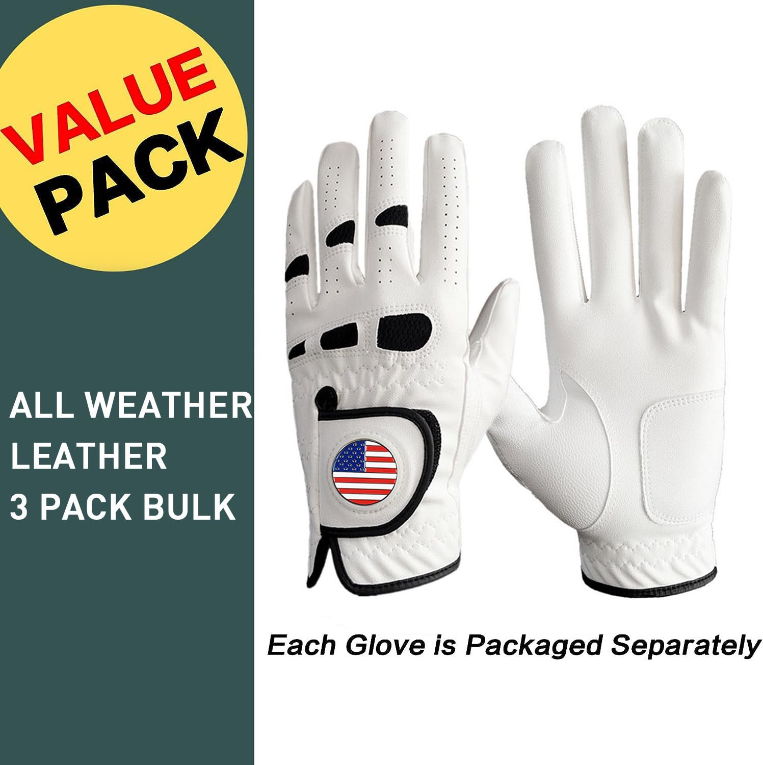 Amy Sport Golf Gloves Men Left Hand Right Handed Golfer 3 Pack with Ball Marker Soft Leather Weathersof Grip Mens Glove Size S M ML L XL XXL 3XL