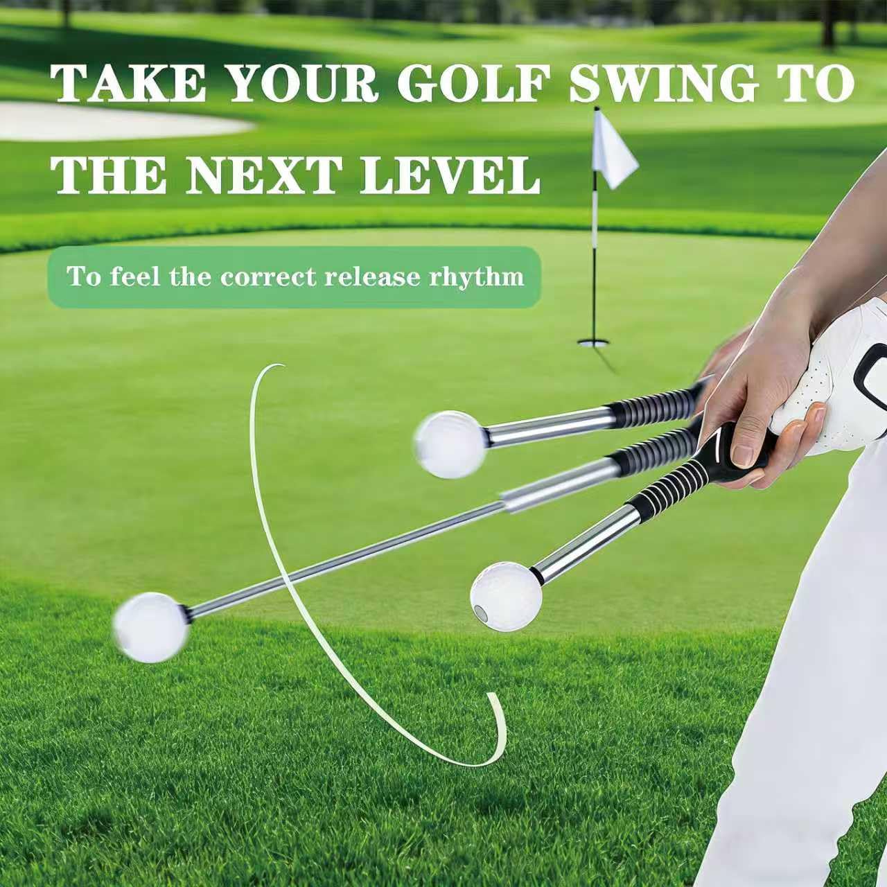Retractable Golf Swing Trainer – Golf Grip Trainer with Arm Band for Right-Handed Golfers, Grip Correction & Swing Click Feedback Training Aid, Indoor & Outdoor Practice, Golf Gifts for Men