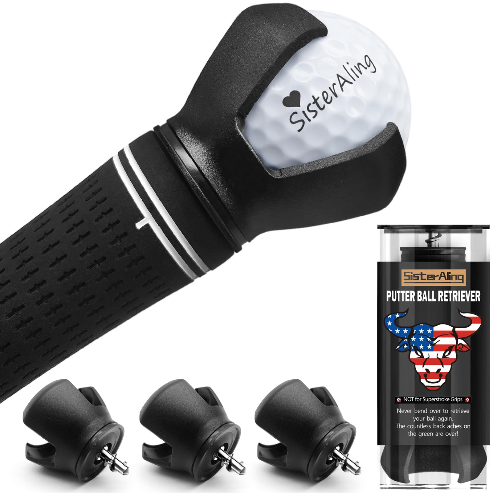 3-Prong Golf Ball Retriever Grabber Pick Up,Back Saver Claw Put On Putter Grip,Suction Cup Ball Grabber,Sucker for Golf Screws Tool