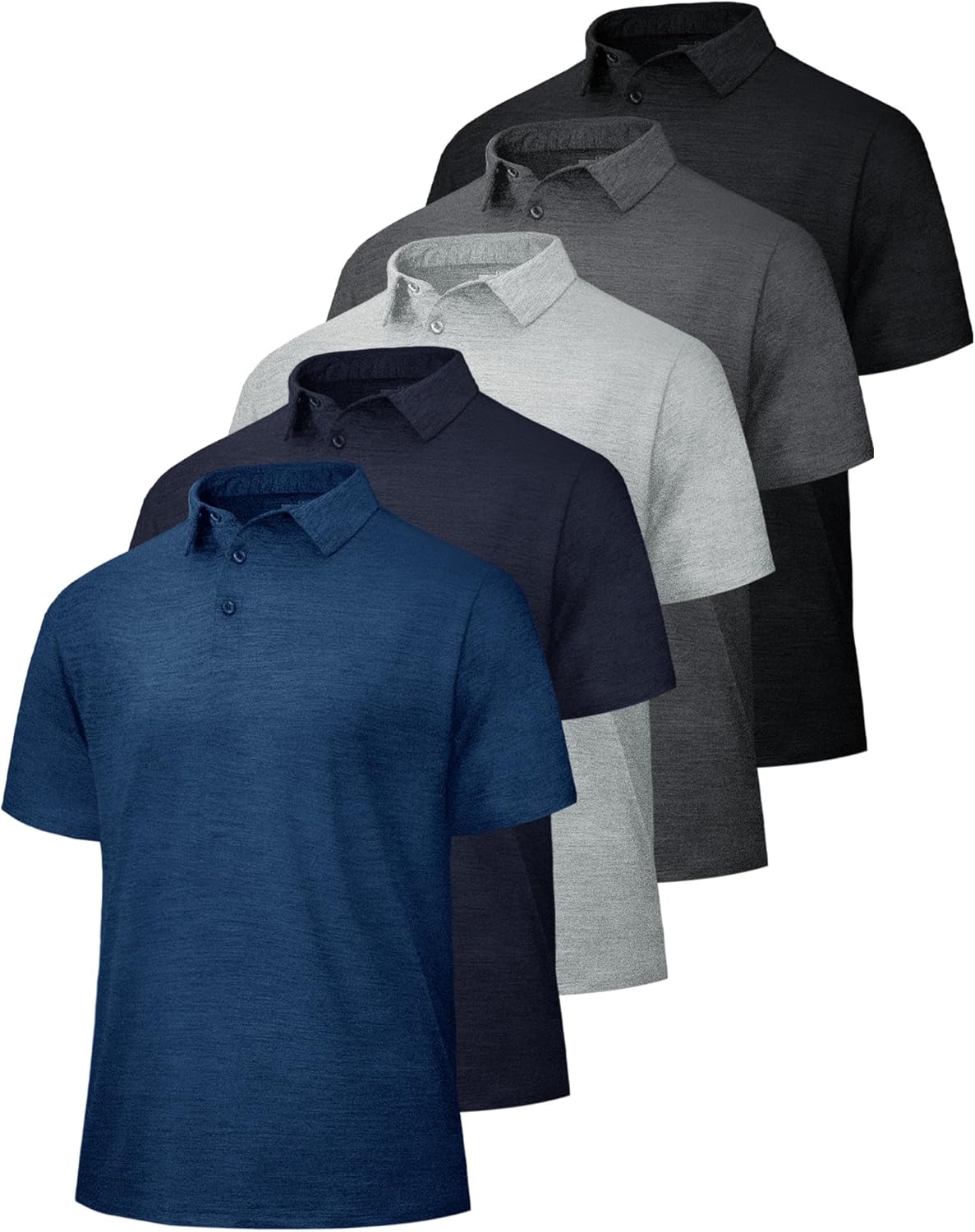 5 Pack Polo Shirts for Men - Quick Dry Moisture Wicking Performance Short Sleeve Mens Golf Shirts for Work Athletic