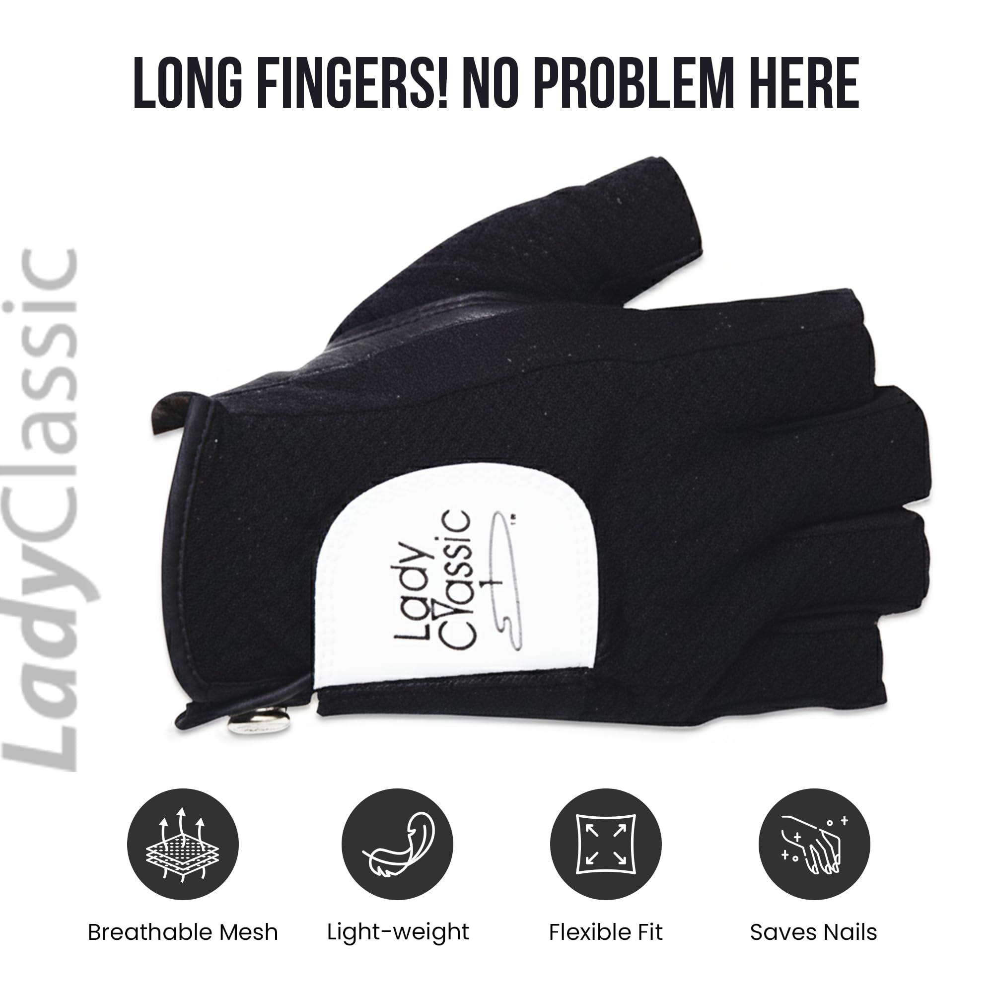 Mesh Half Golf Glove for Women – Premium Cabretta Leather Palm, Breathable Mesh Back, Half-Finger Design Ladies Golf Glove for Enhanced Grip & Comfort